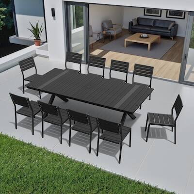 Front. Crestlive Products - Crestlive Products 13pc Patio Dining Set Aluminum Rectangle Table 12 Stackable Stationary Chairs No Armrest - Gray-13PC.