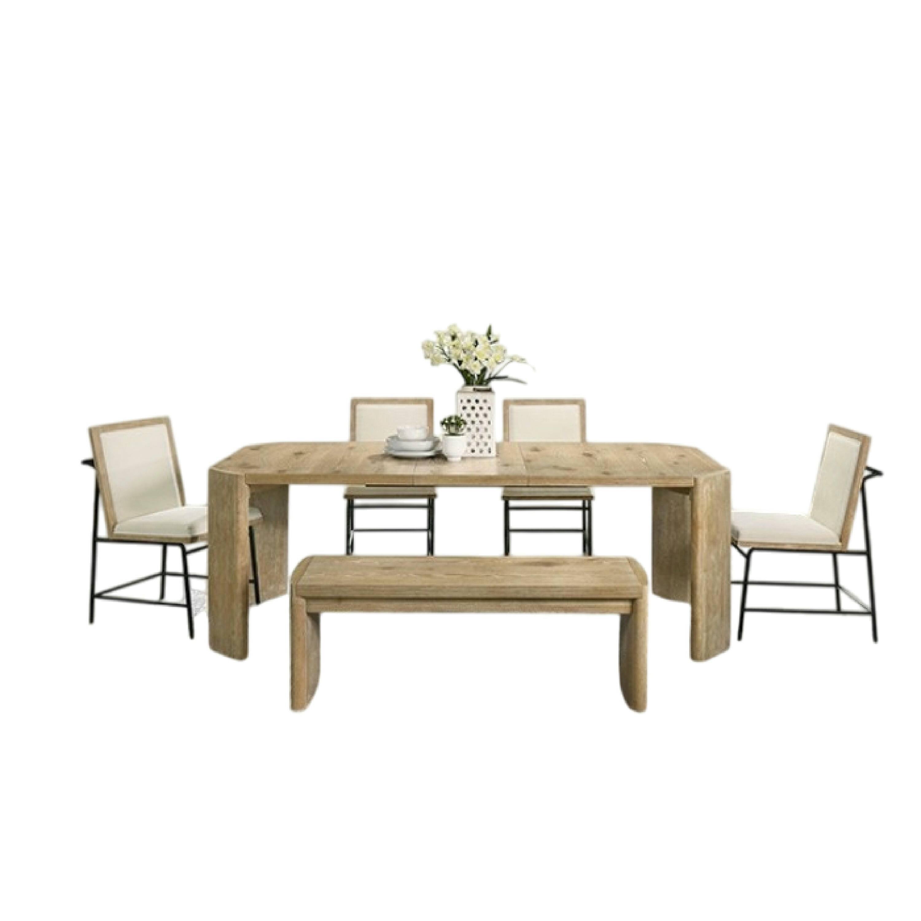 Alt View 1. Manhattan Lane - 7pc Extendable Dining Table Set, 6 Beige Chairs, Solid Wood Oak Brown - Oak, Brown, Beige, Black.