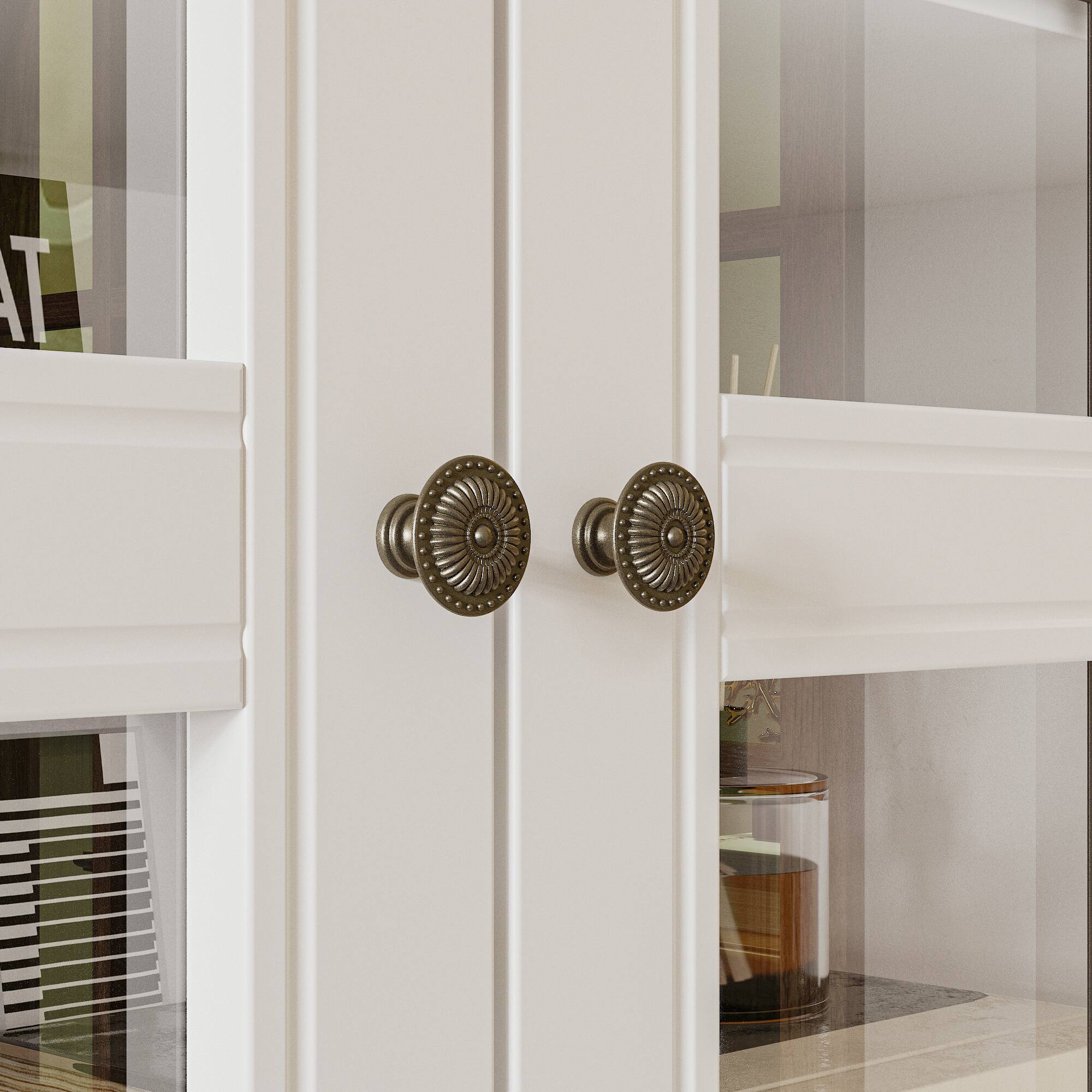 Alt View 9. FUFU & GAGA - Vintage Glass Display Cabinet with Solid Wood Legs and Bronze Handles for Living Room or Dining Room - White.