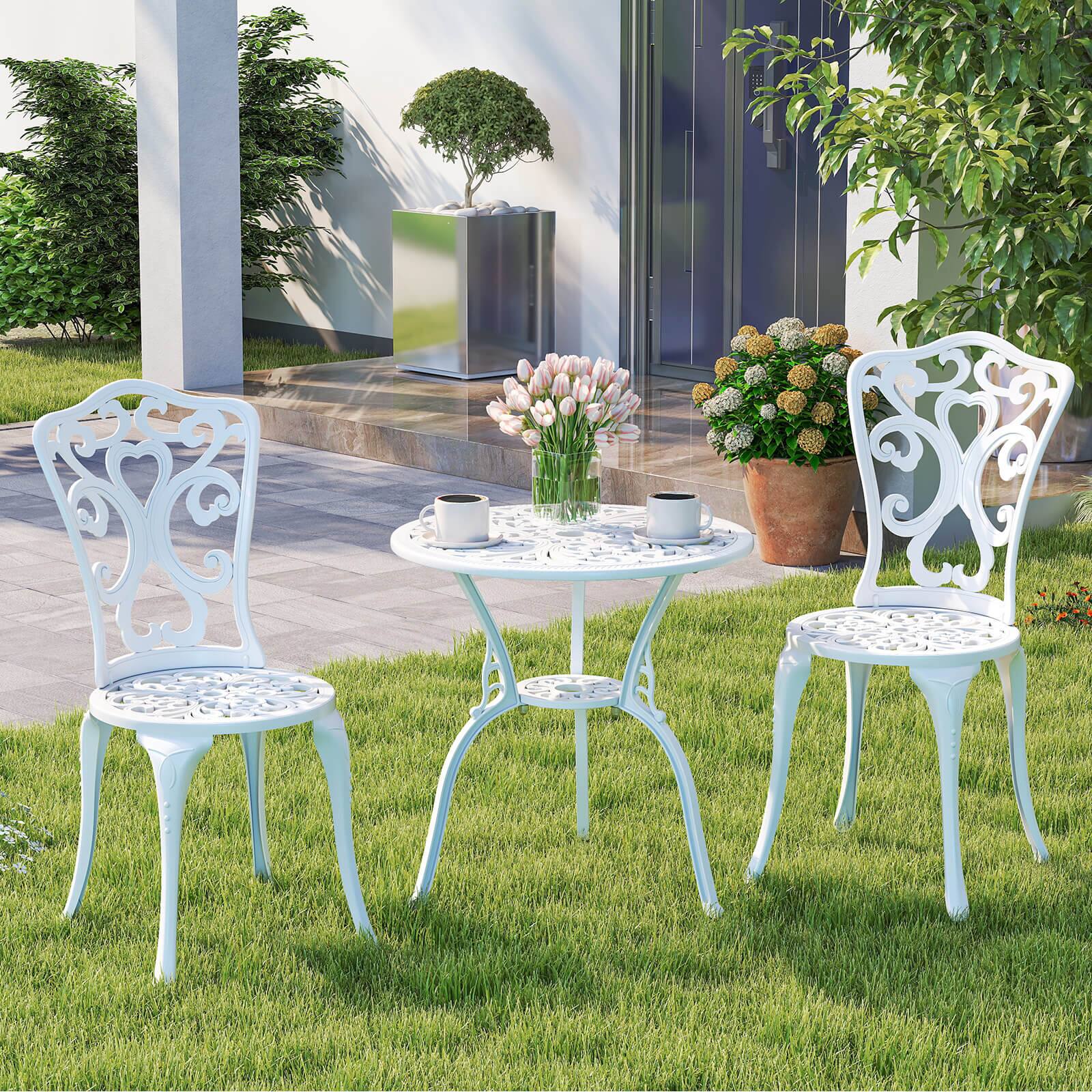 Alt View 1. Costway - Costway 3 PCS Patio Bistro Set with Umbrella Holes Outdoor Bistro Set for Front Porch - White.