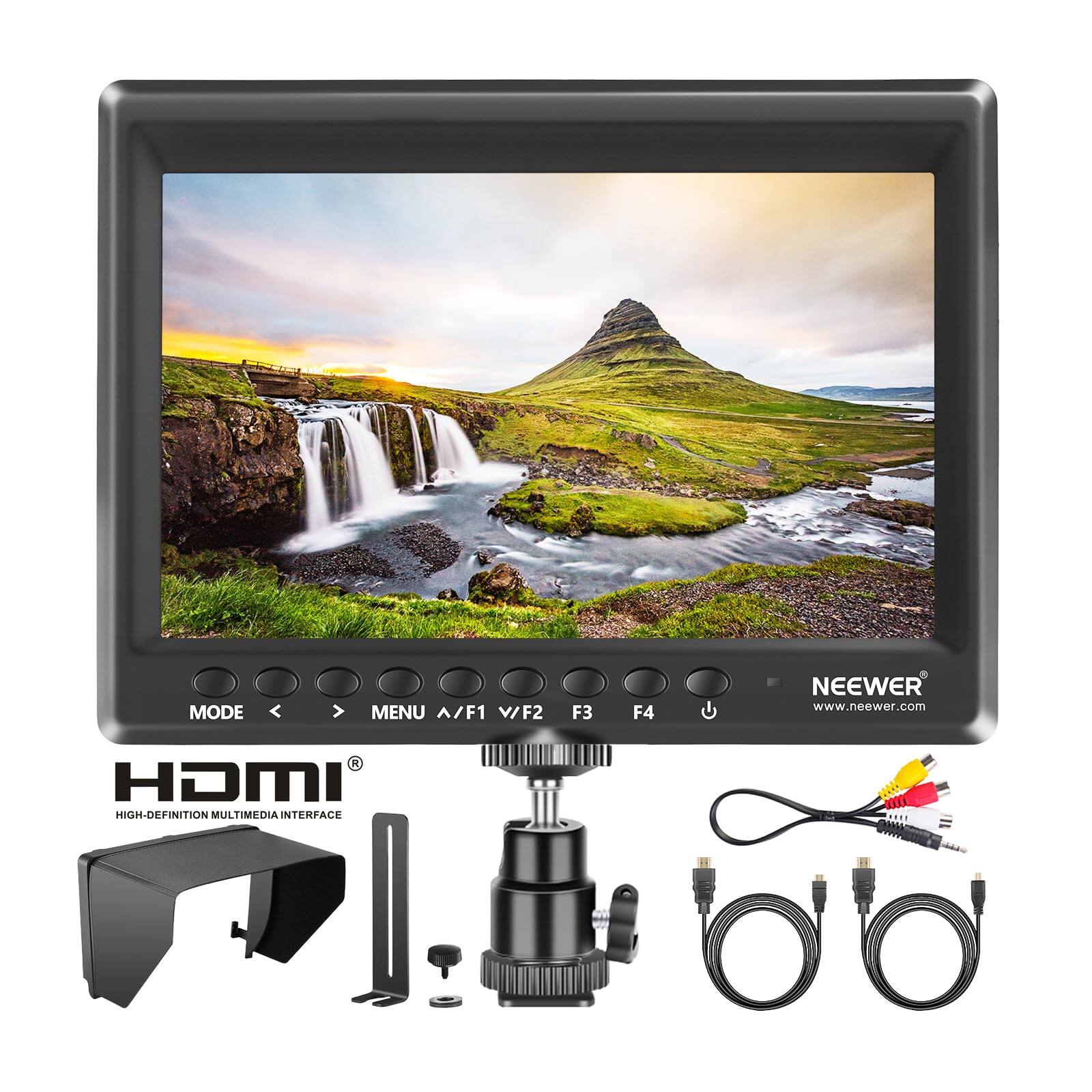 Neewer - 7" Camera Field Monitor with Sunshade - HD Video Assist for DSLR & Handheld Stabilizers