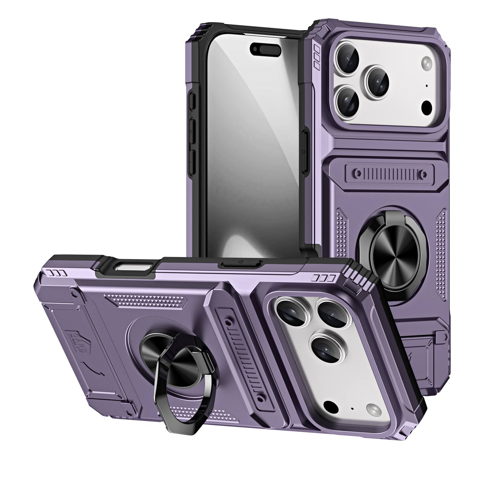 Front. Dteck - Rugged Case For Apple iPhone 17 Pro Ring Holder Kickstand Magnetic Car Mount Hidden Card Slot Shockproof Cover - Violet.