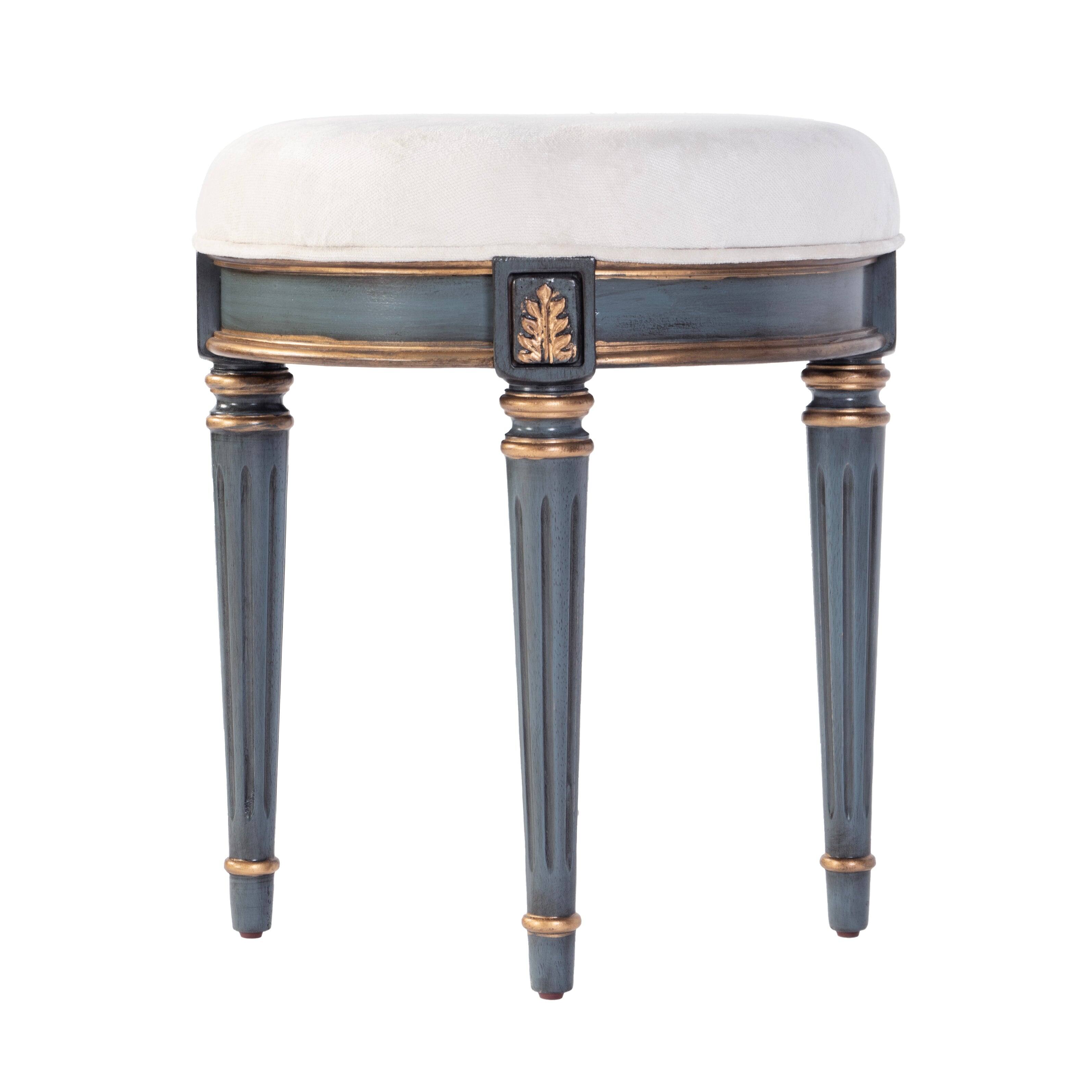 Alt View 5. Butler Specialty - Bernadette 18.5 in. Seat Height Round Upholstered and Wood Traditional Vanity Stool - Blue.