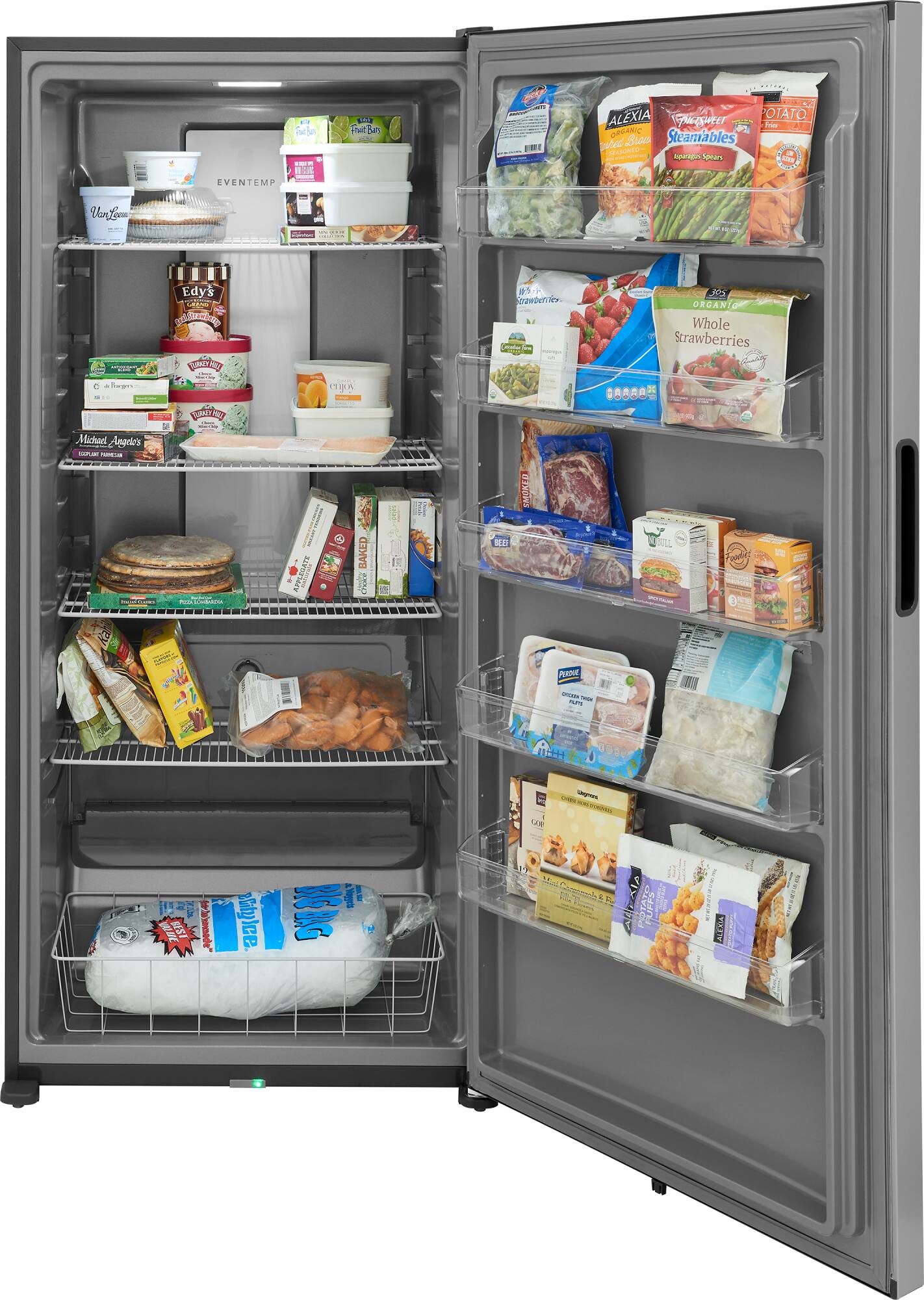 The image features a refrigerator with its door open, revealing a variety of food items inside. There are several bottles placed in different compartments, including one on the top shelf and others on the middle and lower shelves. Additionally, there are multiple bowls of various sizes placed throughout the refrigerator, with some on the top shelf and others on the middle and lower shelves. The refrigerator also contains a few cakes, with one located on the middle shelf and another on the bottom shelf. The assortment of food items and containers suggests that the refrigerator is well-stocked and ready for use.