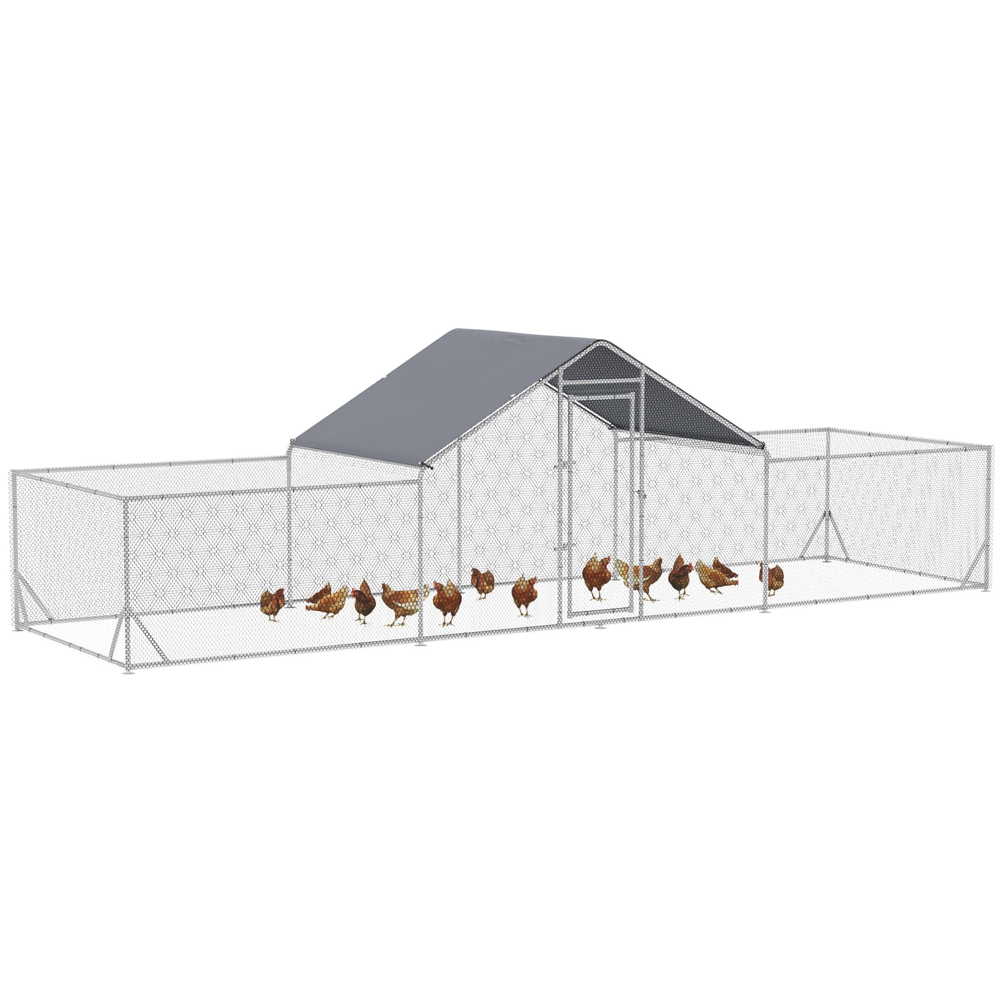 Pawhut - Large Chicken Coop with Waterproof, Anti-UV Cover, Spire Shaped Walk in Hen House for Outdoor Yard Farm Use - Silver