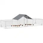 Front. Pawhut - Large Chicken Coop with Waterproof, Anti-UV Cover, Spire Shaped Walk in Hen House for Outdoor Yard Farm Use - Silver.