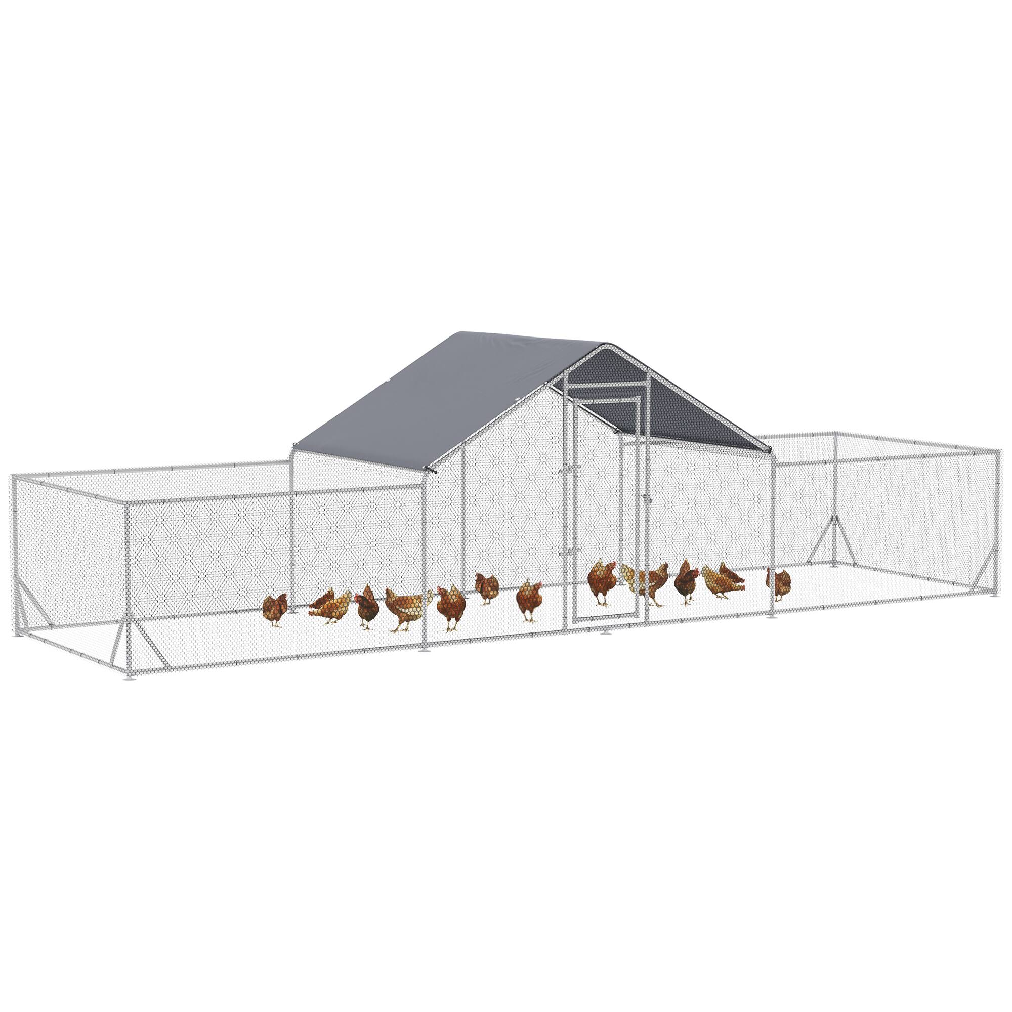 Front. Pawhut - Large Chicken Coop with Waterproof, Anti-UV Cover, Spire Shaped Walk in Hen House for Outdoor Yard Farm Use - Silver.