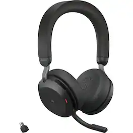 Jabra - Evolve2 75 Wireless On-ear Stereo Headset - USB-C - For MS Teams - With Charging Stand - Binaural - Black