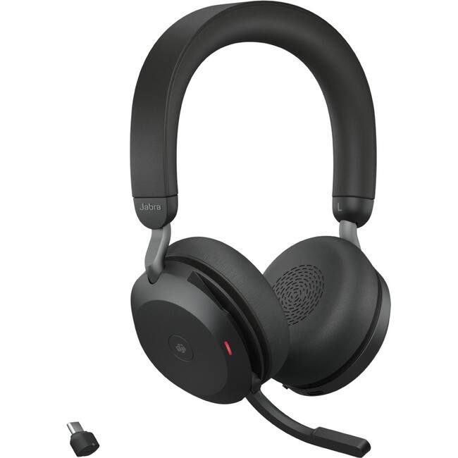 Front. Jabra - Jabra Evolve2 75 Wireless On-ear Stereo Headset - USB-C - For MS Teams - With Charging Stand - Black - Binaural - Black.