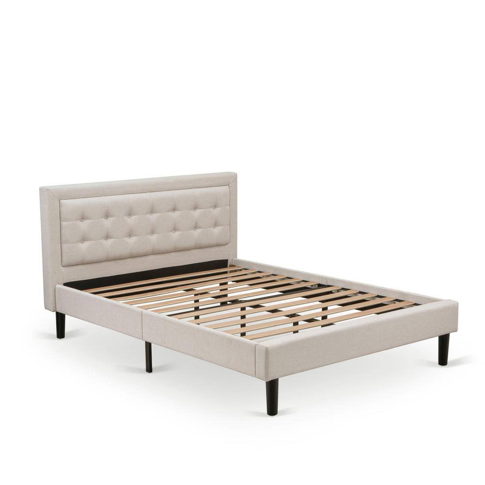 Alt View 2. East West Furniture - FN08Q-1DE07 2-Piece Platform Bedroom Furniture Set with 1 Modern Bed and a Mid Century Nightstand - Mist Beige Linen - Mist Beige.