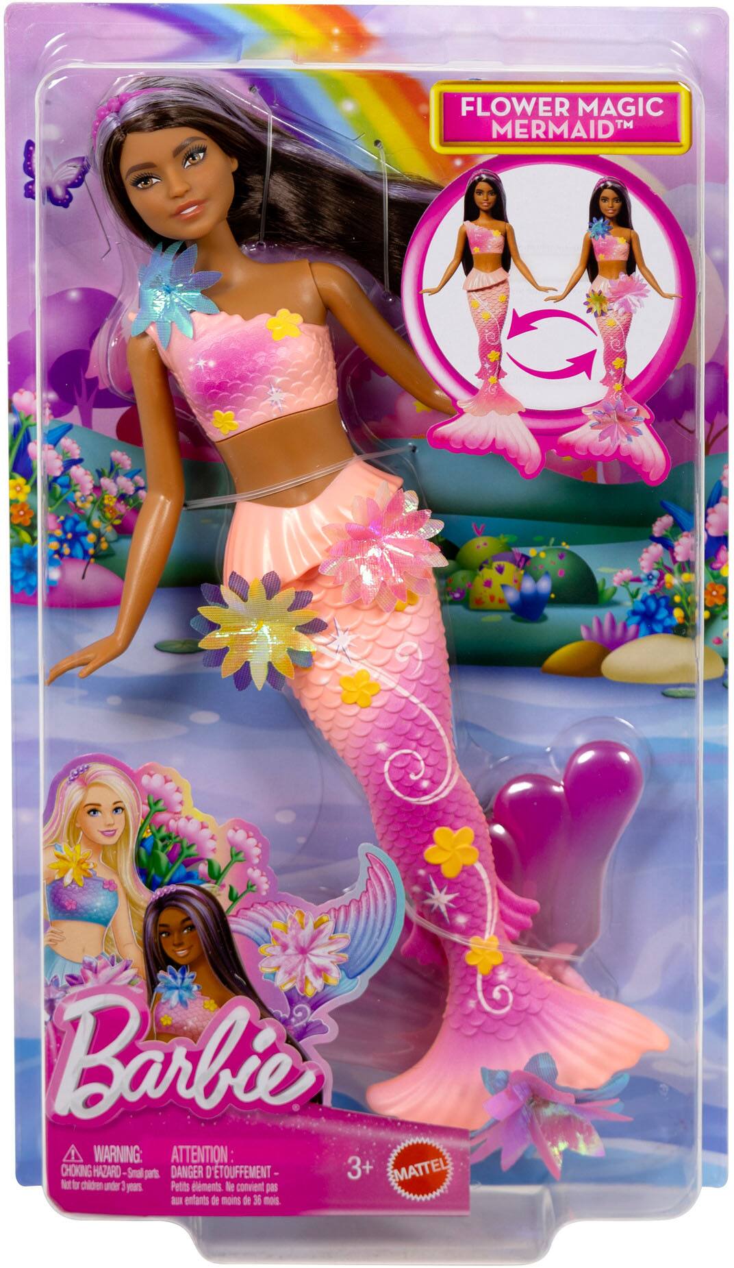 **FLOWER MAGIC MERMAID™**

**Barbie**

**WARNING: ATTENTION: CHOKING HAZARD - Small parts. Not for children under 3 years.**

**DANGER D'ÉTOUFFEMENT - Petits éléments. Ne convient pas aux enfants de moins de 36 mois.**

**3+**

**MATTEL**
