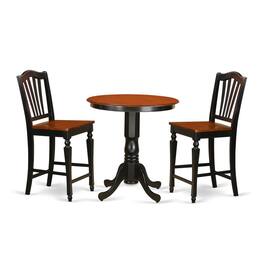 East West Furniture - 3 Pc Dining counter height set - high top Table and 2 counter height stool - Black & Cherry