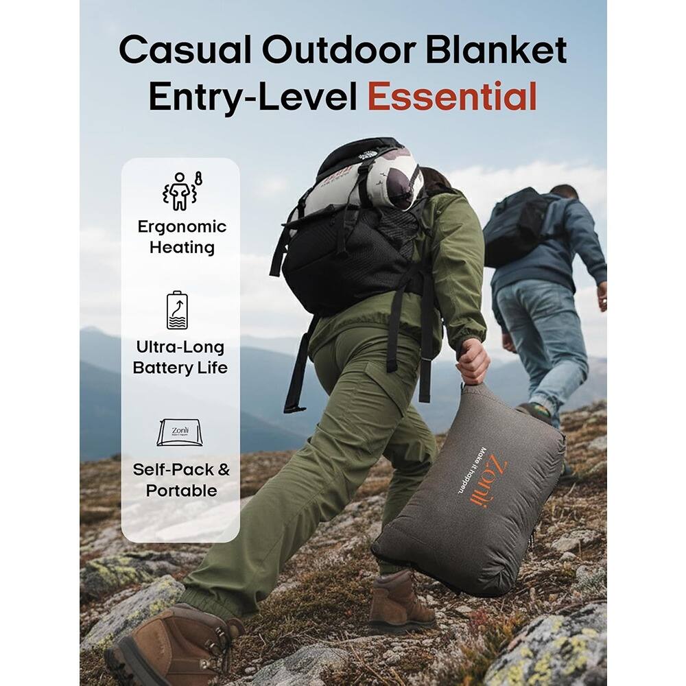Casual Outdoor Blanket  
Entry-Level Essential  

- Ergonomic Heating  
- Ultra-Long Battery Life  
- Self-Pack & Portable  

Zonli