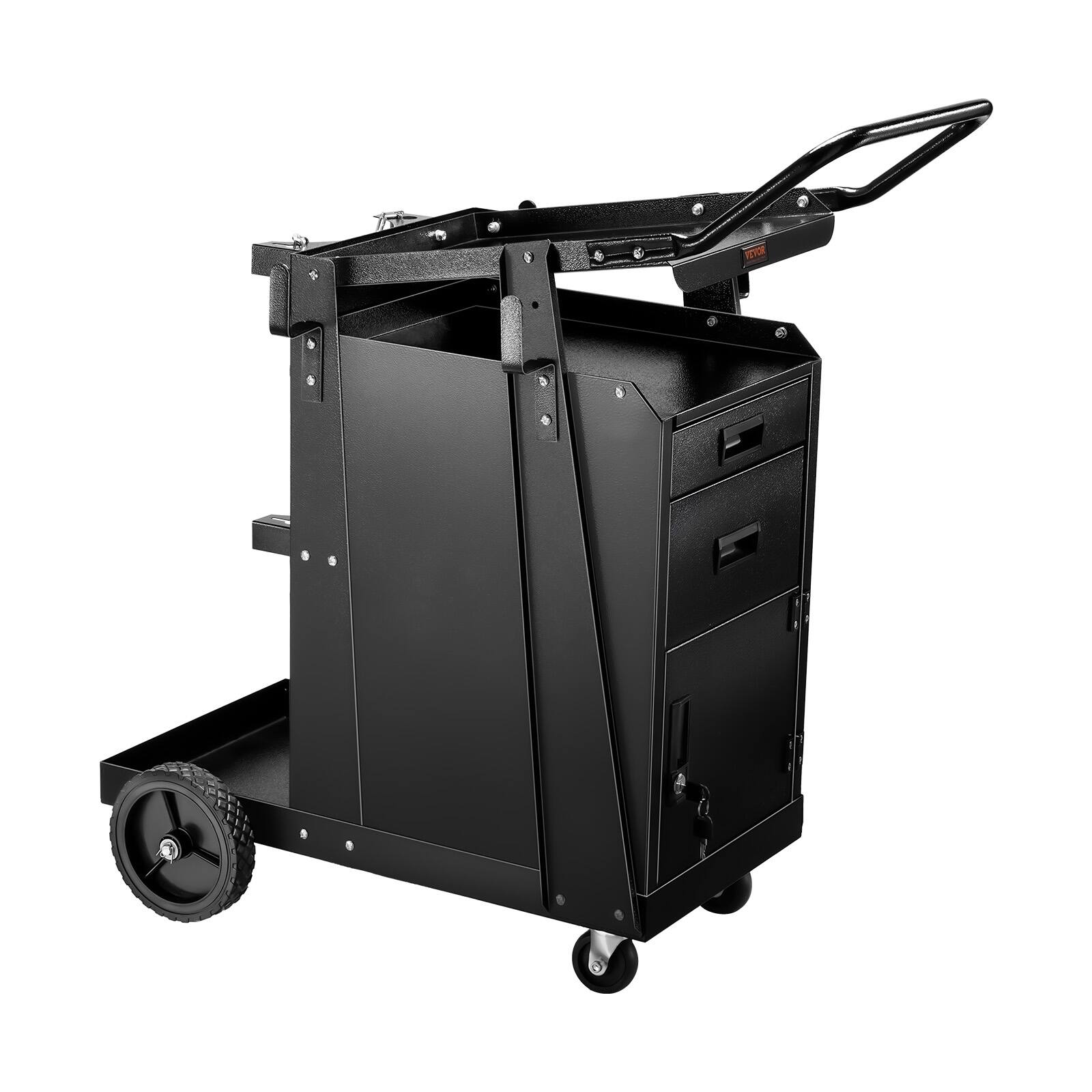 Front. VEVOR - Welding Cart, 2 Drawers Welder Cart Heavy Duty with Anti-Theft Lockable Cabinet, 350LBS Static Weight Capacity - Black.