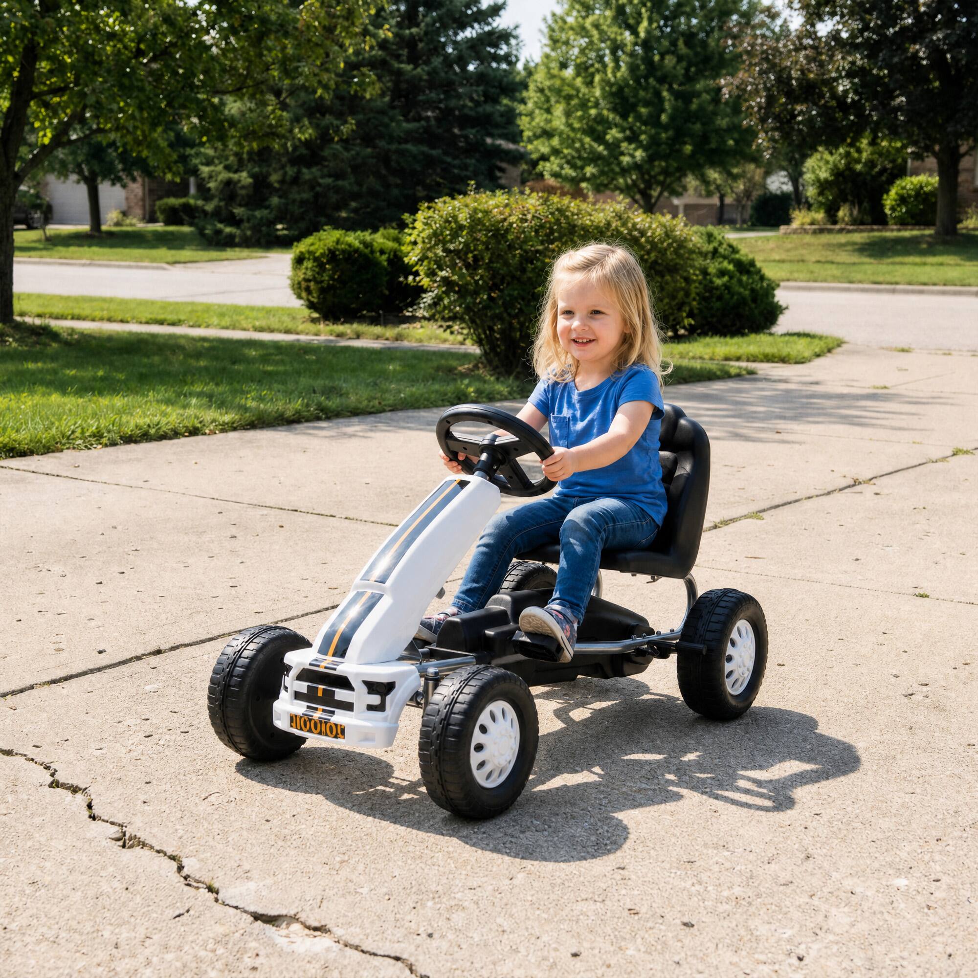 Alt View 8. Qaba - Pedal Go Kart with Steering Wheel - White.