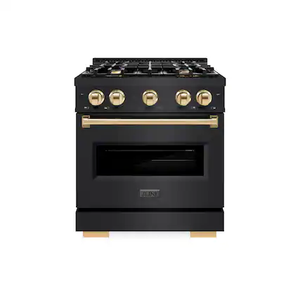 Front. ZLINE - Autograph 30" Classic Black Stainless Gas Range w/ 4 Burners & Gold Accents (CGRBZ-30-G) - Black Stainless Steel.