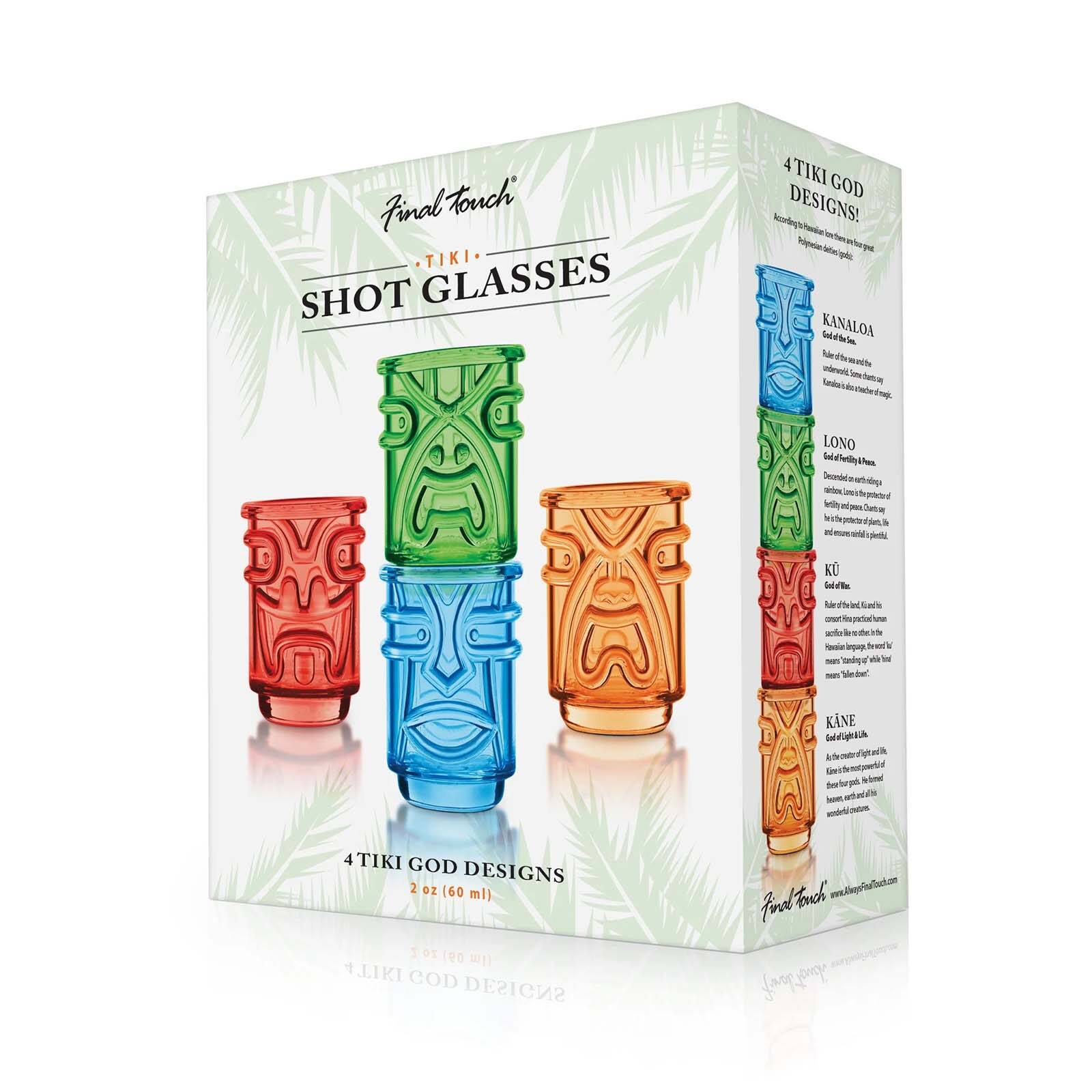 Final Touch TIKI SHOT GLASSES 4 TIKI GOD DESIGNS!  
Paole - T hipeie -ate KANALOA Sal iel Nude - LONO lal aate Teonic - iily i . KU -a Me sle Nesia ong KANE Caloighkok . ml 4TIKI GOD DESIGNS 2 Oz (60 ml) I D 09 w1) 1 TIKI GOD DESIGNS Fonch wllfultam frel