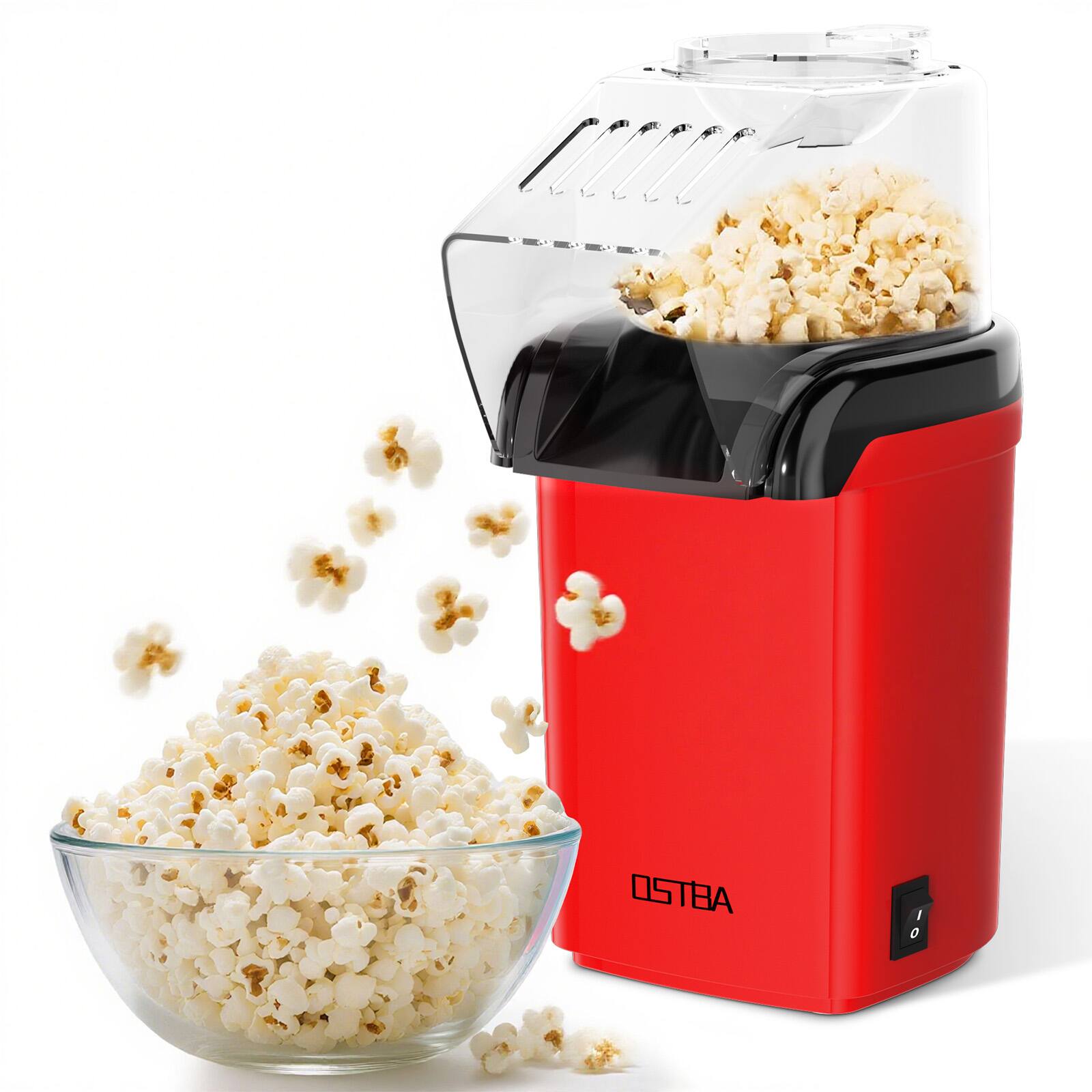 OSTBA - 1200W Air Popcorn Maker& Measuring Cup&Melts Butter, 12 Cups, Oil-Free Hot Air Popper for Healthy Snacks - Red