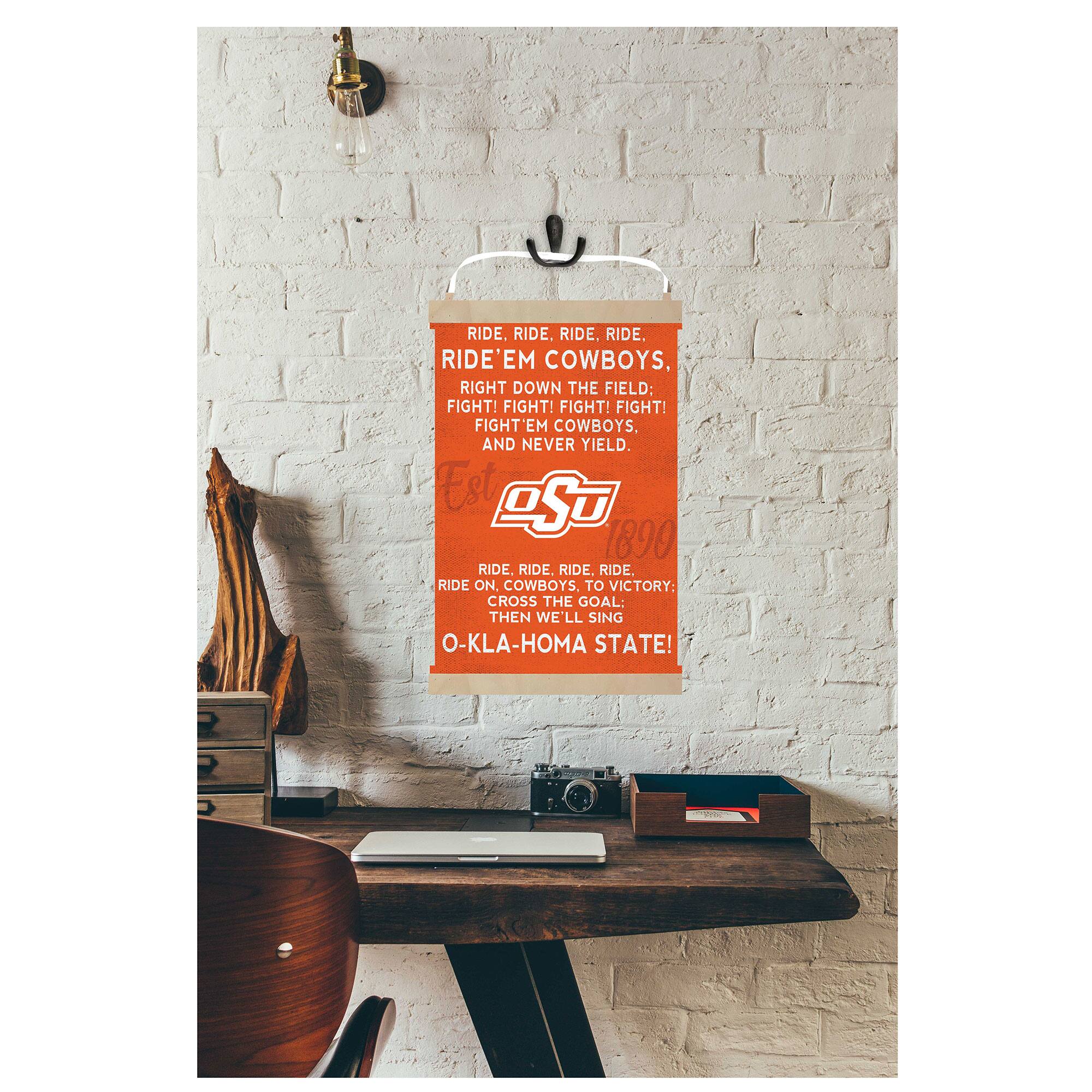 RIDE. RIDE. RIDE. RIDE. RIDE'EM COWBOYS, RIGHT DOWN THE FIELD: FIGHT! FIGHT! FIGHT! FIGHT! FIGHT'EM COWBOYS, AND NEVER YIELD.  
Est ASU 1890  
RIDE. RIDE. RIDE. RIDE. RIDE ON COWBOYS, TO VICTORY: CROSS THE GOAL: THEN WE'LL SING O-KLA-HOMA STATE!