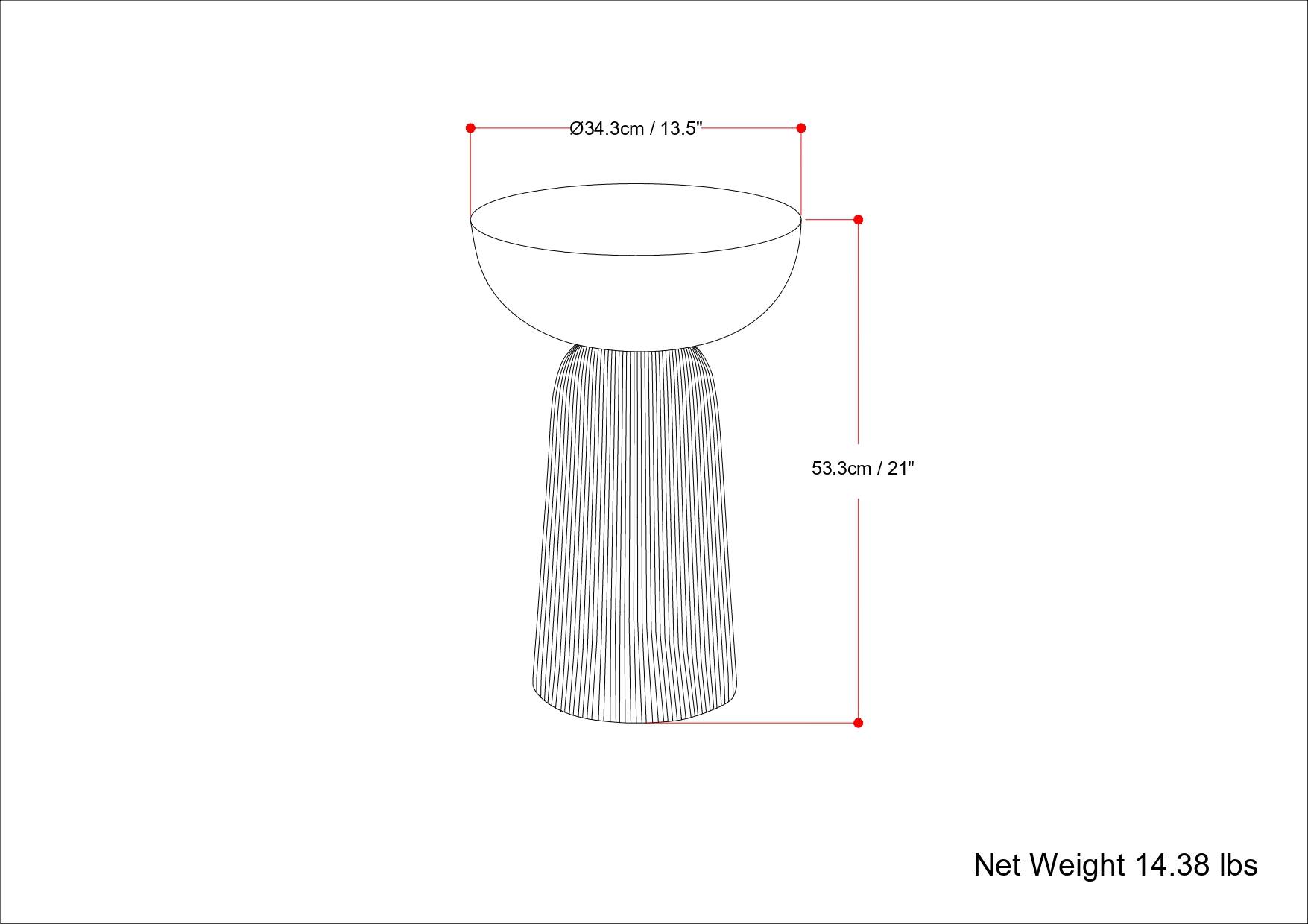 34.3cm / 13.5"  
53.3cm / 21"  
Net Weight 14.38 lbs
