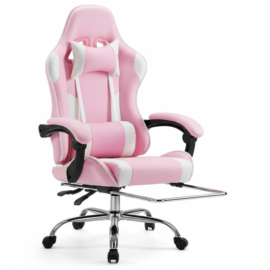 Alt View 6. AOITUN - Video Game Desk Chair - Ergonomic Computer with Footrest and Comfy Lumbar Support, PU Leather Recliner, Pink - White.
