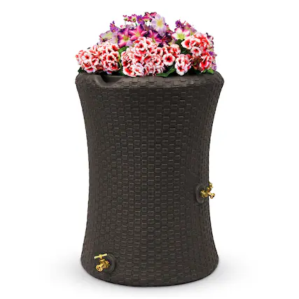 Front. Good Ideas - Good Ideas Impressions 50 Gallon Nantucket Rain Barrel Planter, Dark Brown - Dark Brown.