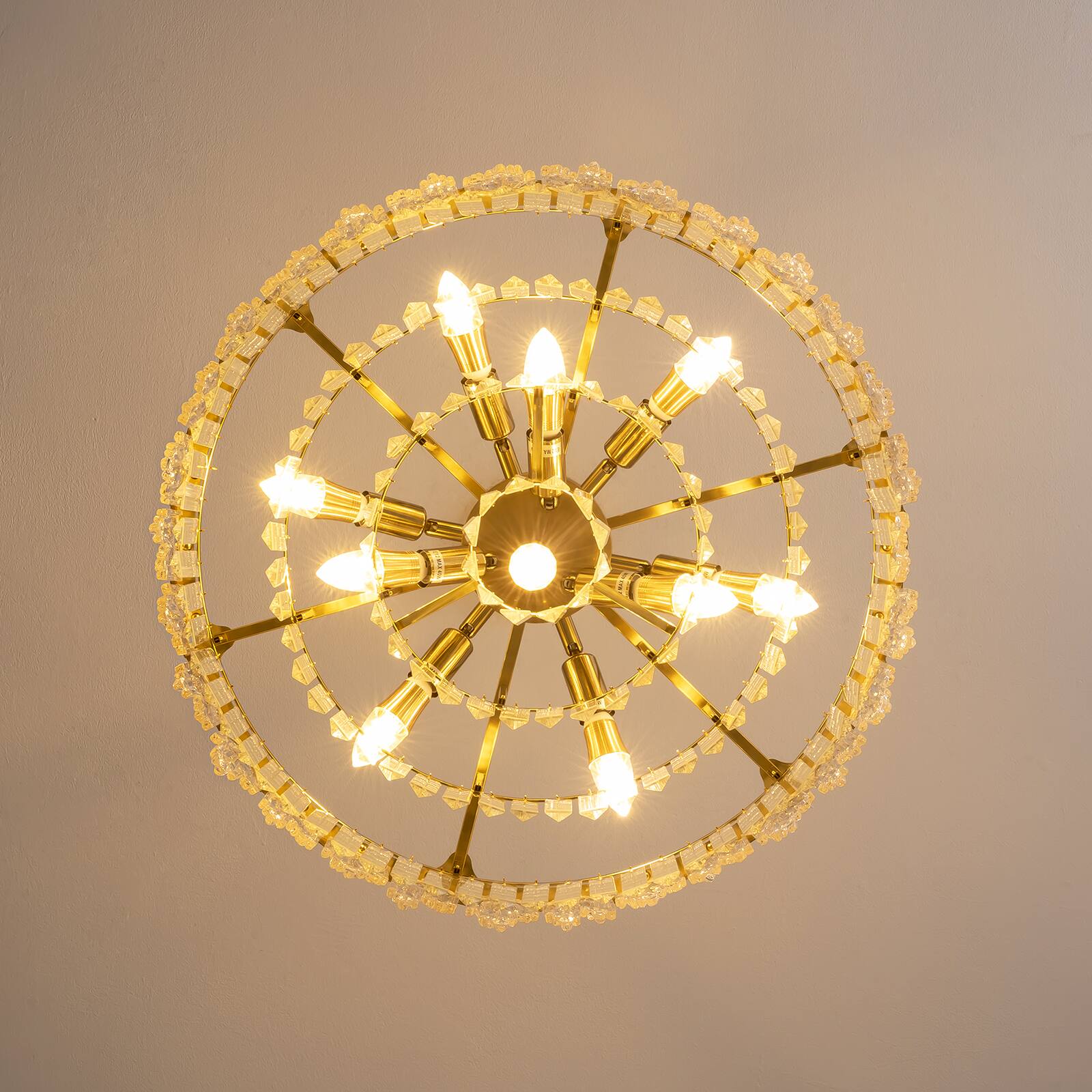 Alt View 8. Siljoy - 24 Inch Modern Tiered Crystal Chandelier, Glacier Textured Round Gold Pendant Light for Dining Room Living Room Foyer - GOLD.