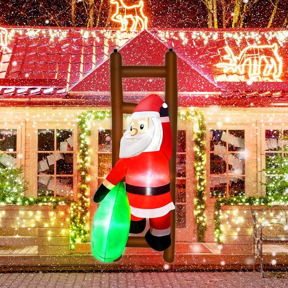 Alt View 4. MOSZAR LLC - nflatable Santa Climbing Ladder with Gift Bag - red.