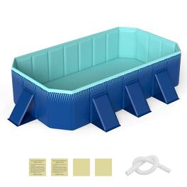 Costway - Non-Inflatable Folding Kiddie Outdoor Swimming Pool,Portable Around Ground Pool - Gradient + Green