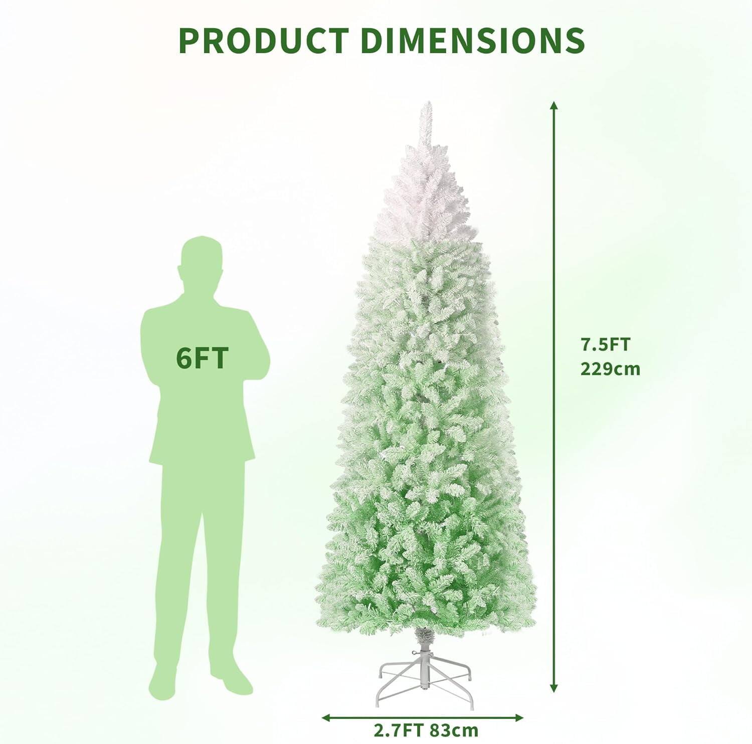 Alt View 4. Jojoka - 7.5Ft Pencil Christmas Tree Artificial Xmas Tree for Indoor Outdoor Christmas Decorations - White Green 7.5ft.