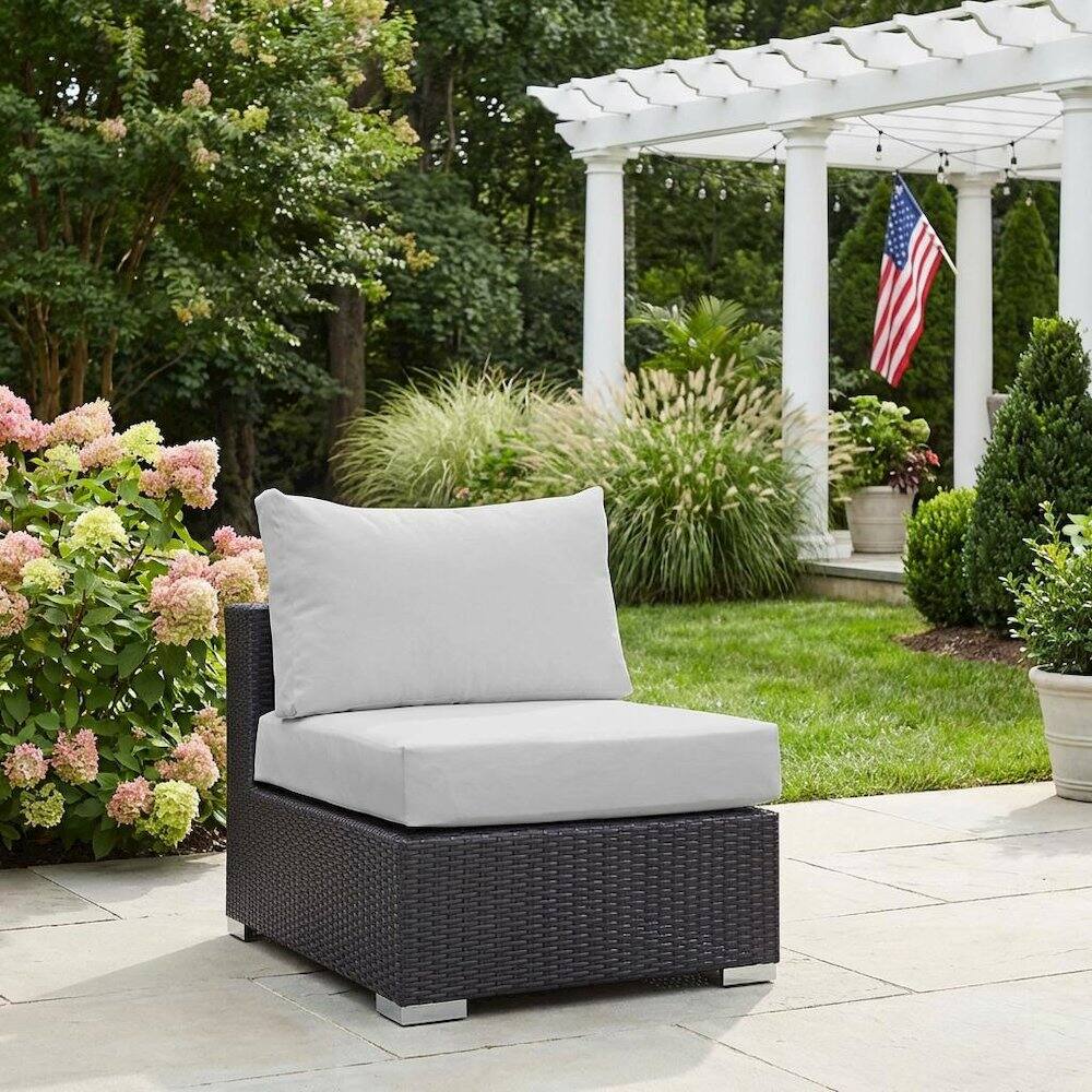 Left. Outdoor Escape - Outdoor Patio Armless Lounge Chair With Cushioned Support - Gray.