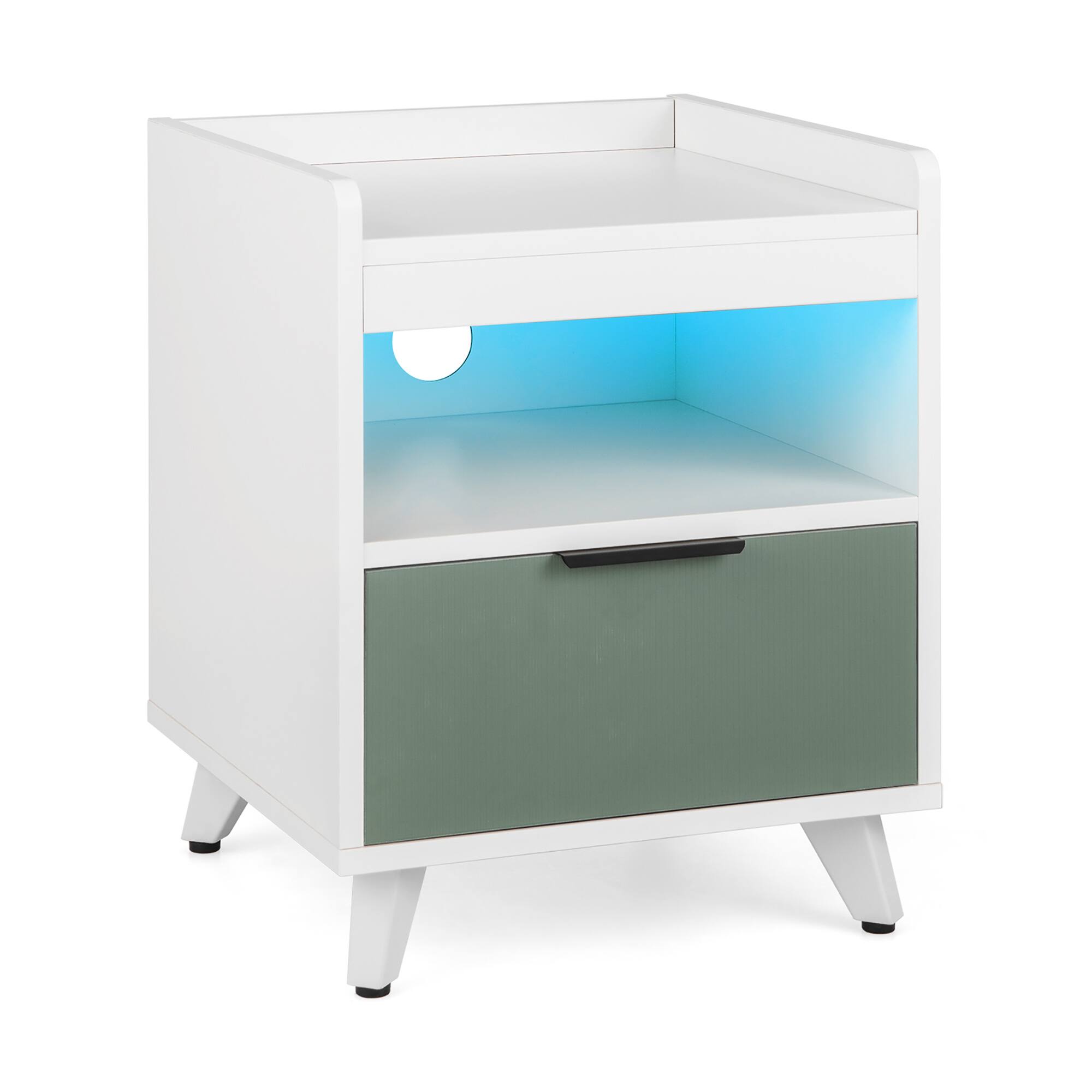 Alt View 9. Gymax - Gymax Nightstand Modern Beside End Table w/ LED Lights Open Compartment & Drawer - White.
