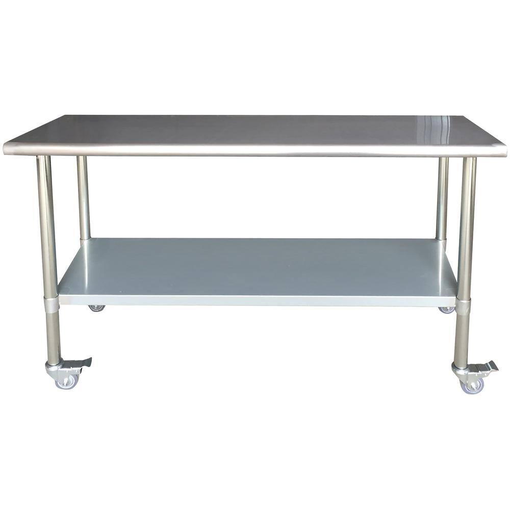 Front. Sportsman Pro-Series - Stainless Steel Work Table with Casters 24 x 72 Inches - Silver.