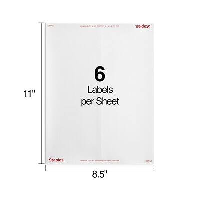 Staples  
6 Labels per Sheet  
11" x 8.5"