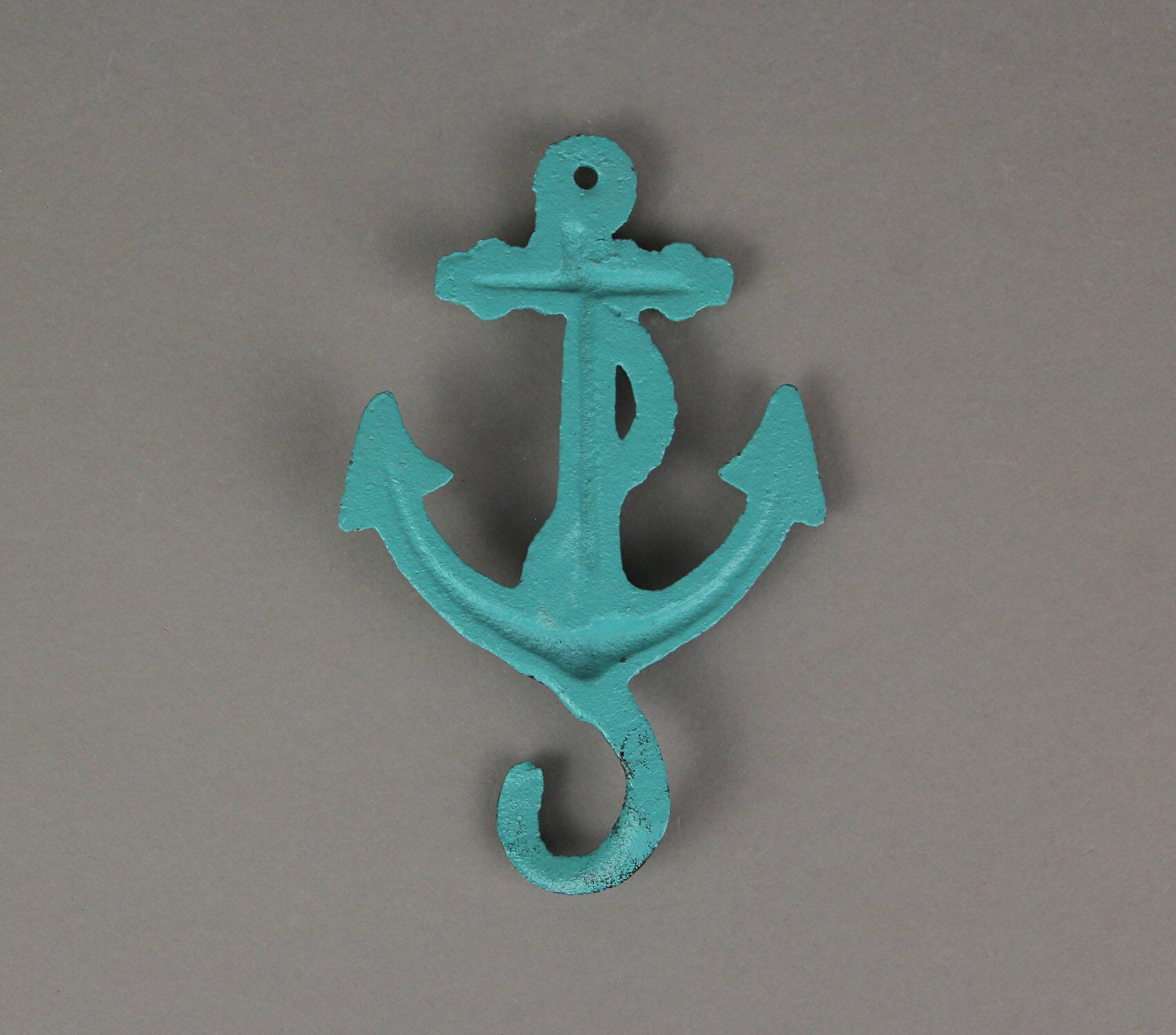 Alt View 2. J.D. Yeatts - Set of 4 Cast Iron Ship Anchor Coat Hooks Decorative Hanger Coastal Wall Decor - Multicolored.