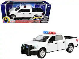 2019 Ford F-150 Lariat Crew Cab Truck White with Light Bar and Front and Rear Lights & Sounds 1/27 Model Car by Motormax