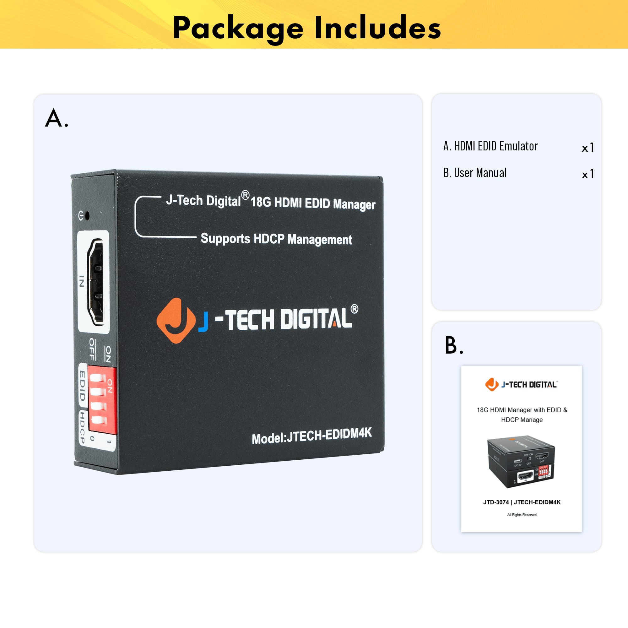 J Tech Digital 4K 60Hz HDMI EDID Emulator with HDCP Management and