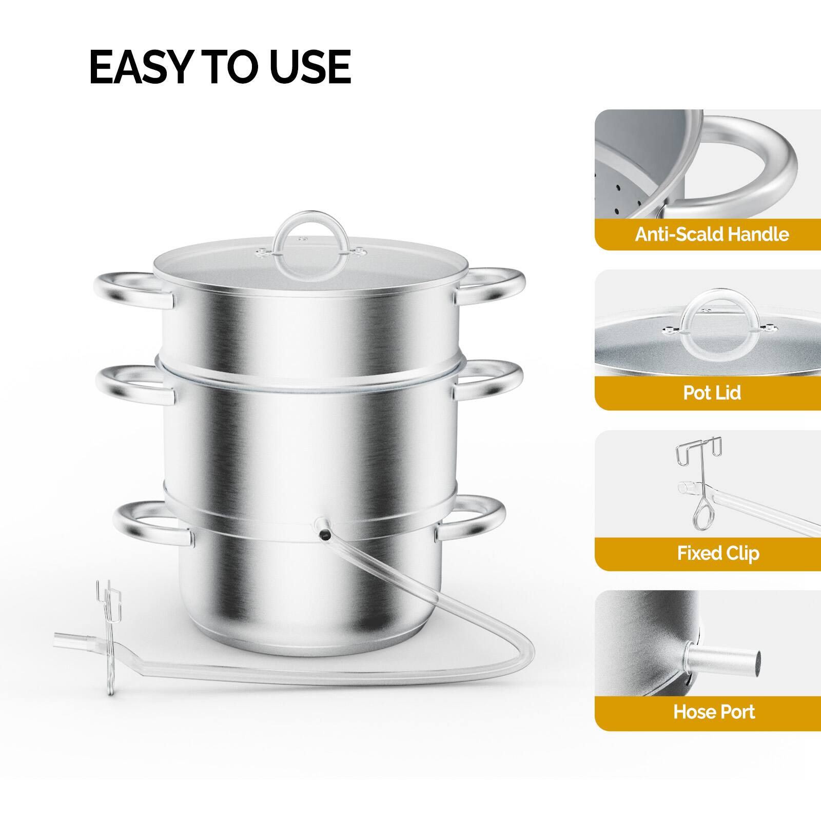 EASY TO USE

- Anti-Scald Handle
- Pot Lid
- Fixed Clip
- Hose Port