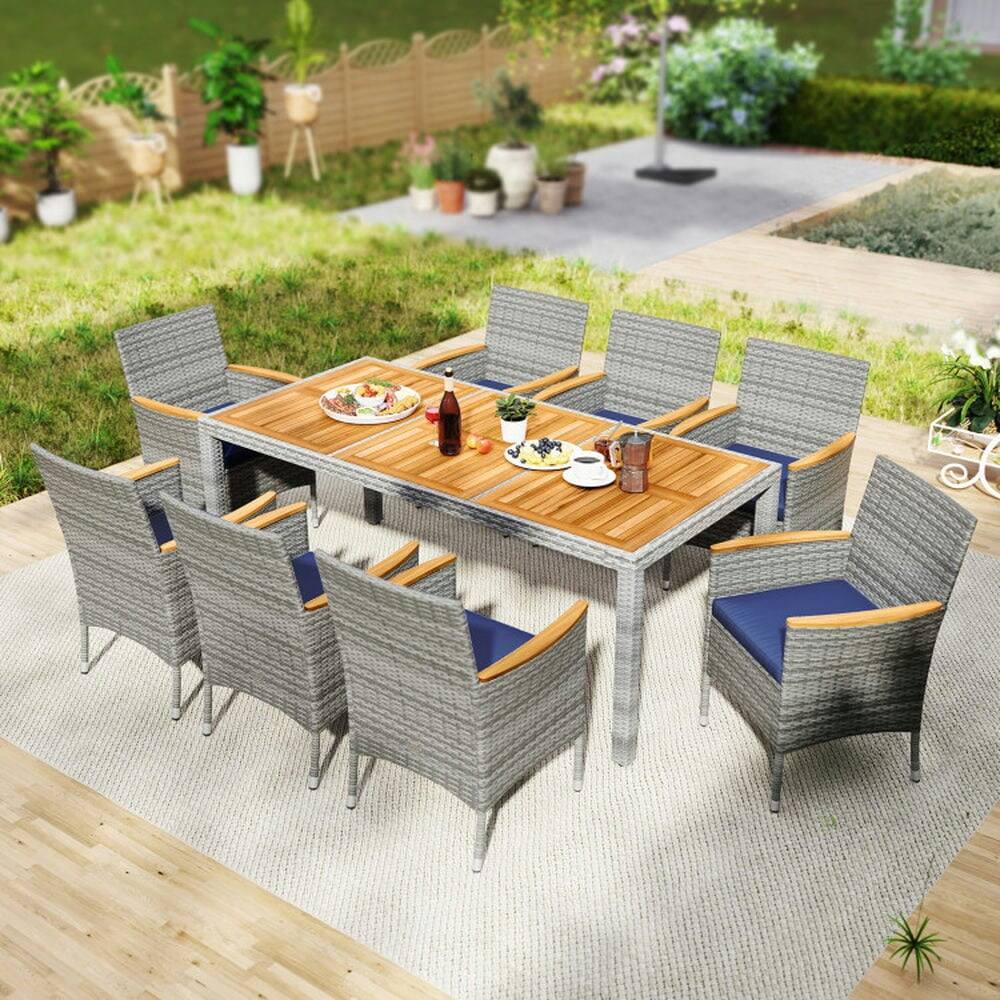 Alt View 4. Pefilos - 9 Pieces Patio PE Wicker Dining Set for Deck Garden and Yard, Patio Dining Set for Outdoor Patio as Garden, Yard, Navy - Blue.