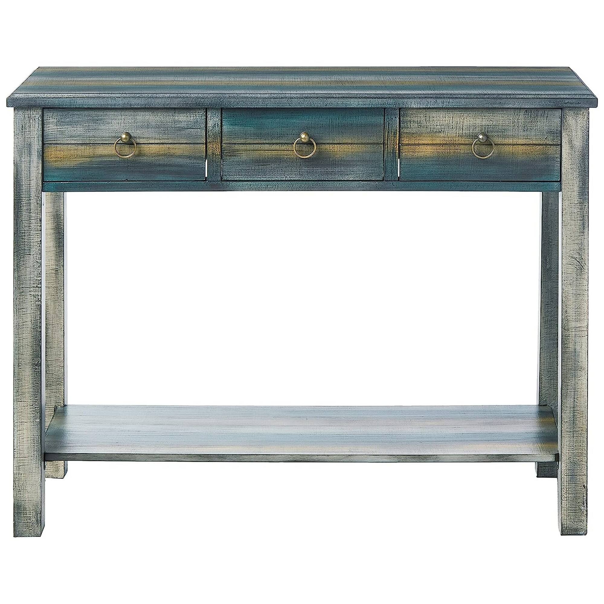 Angle. Manhattan Lane - Glancio Beautiful Console Table - Antique White & Teal.