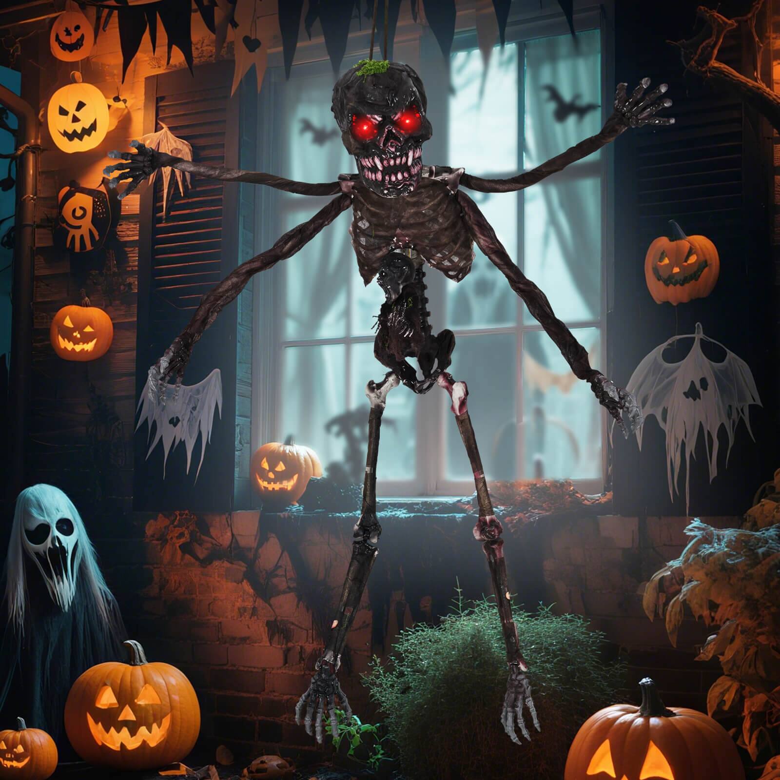 Alt View 3. Costway - Costway 6 FT Animated Halloween Decoration Hanging Zombie Light-up Eyes Poseable Arms - Black.