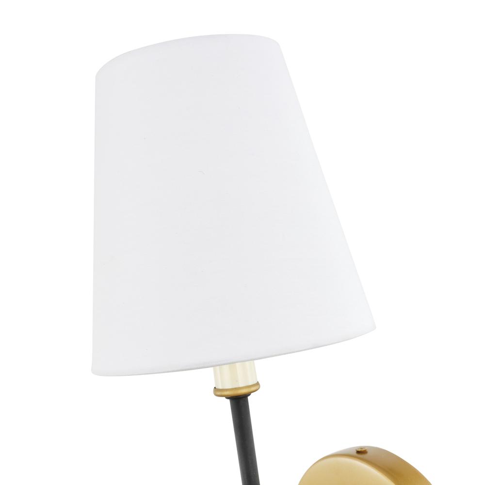 Angle. Living District - Mel 1 light Brass and Black and White shade wall sconce - Brass And Black And White Shade.