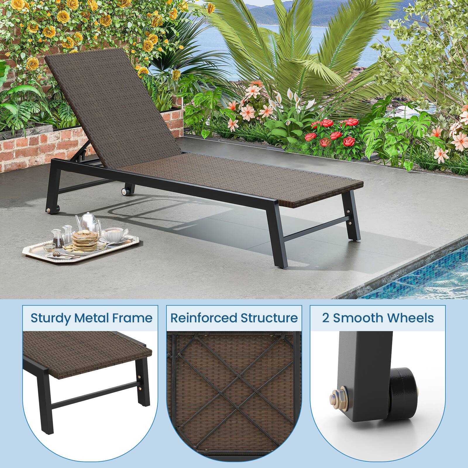Sturdy Metal Frame Reinforced Structure  
2 Smooth Wheels