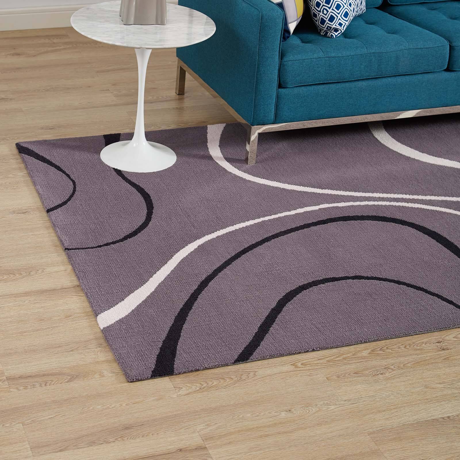 Left. Modway - Therese Abstract Swirl Area Rug - Charcoal Black and Ivory.