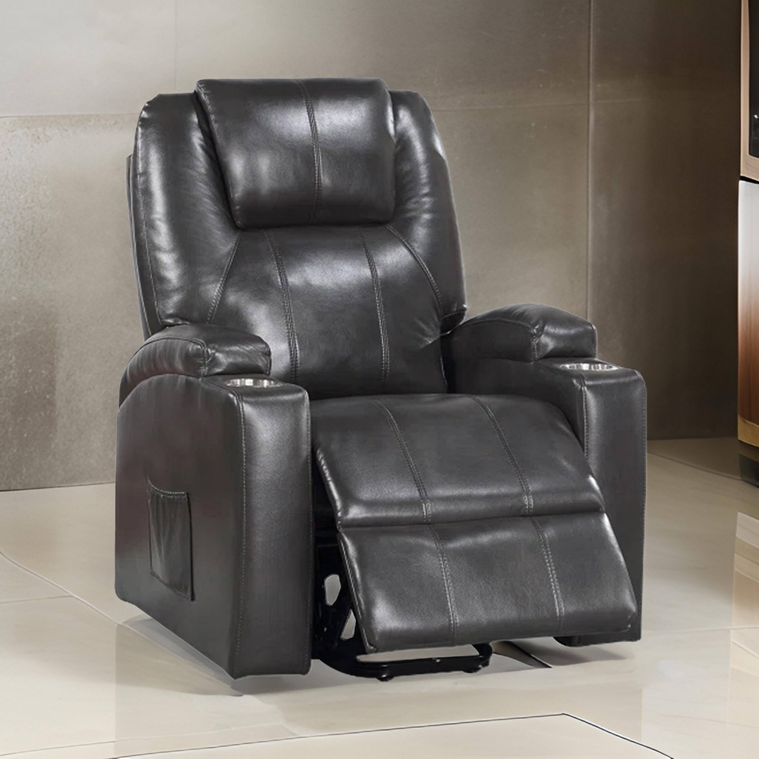 Alt View 5. Manhattan Lane - Evans 37 Inch Recliner Chair, Power Lift, Cupholders - Gray.