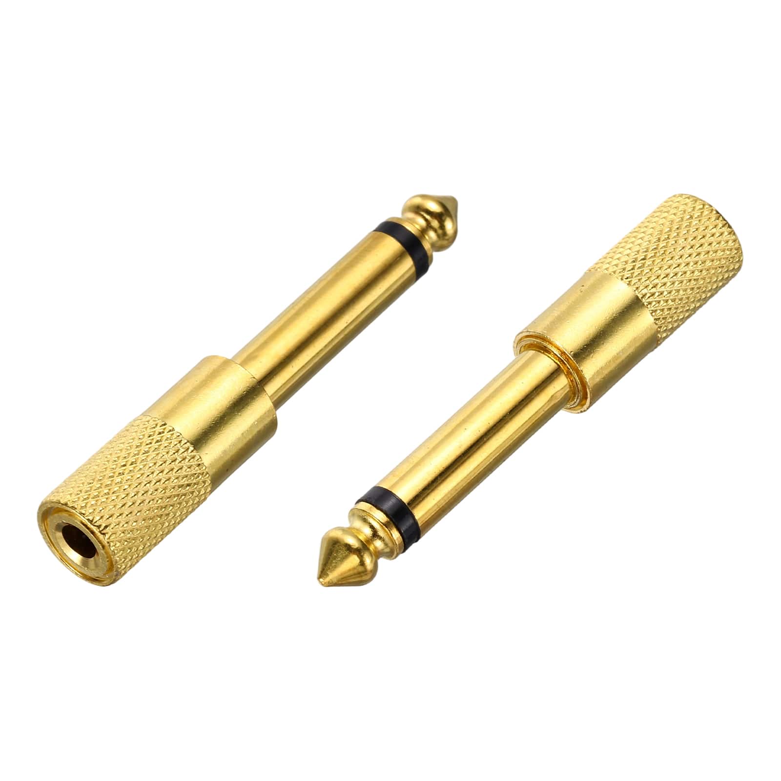 Unique Bargains - 2pcs TS6.35mm M to 3.5mm F Connector Mono Zinc Alloy Adapter for Mics/Guitars/Speakers/pcs Signal Conversion - Gold