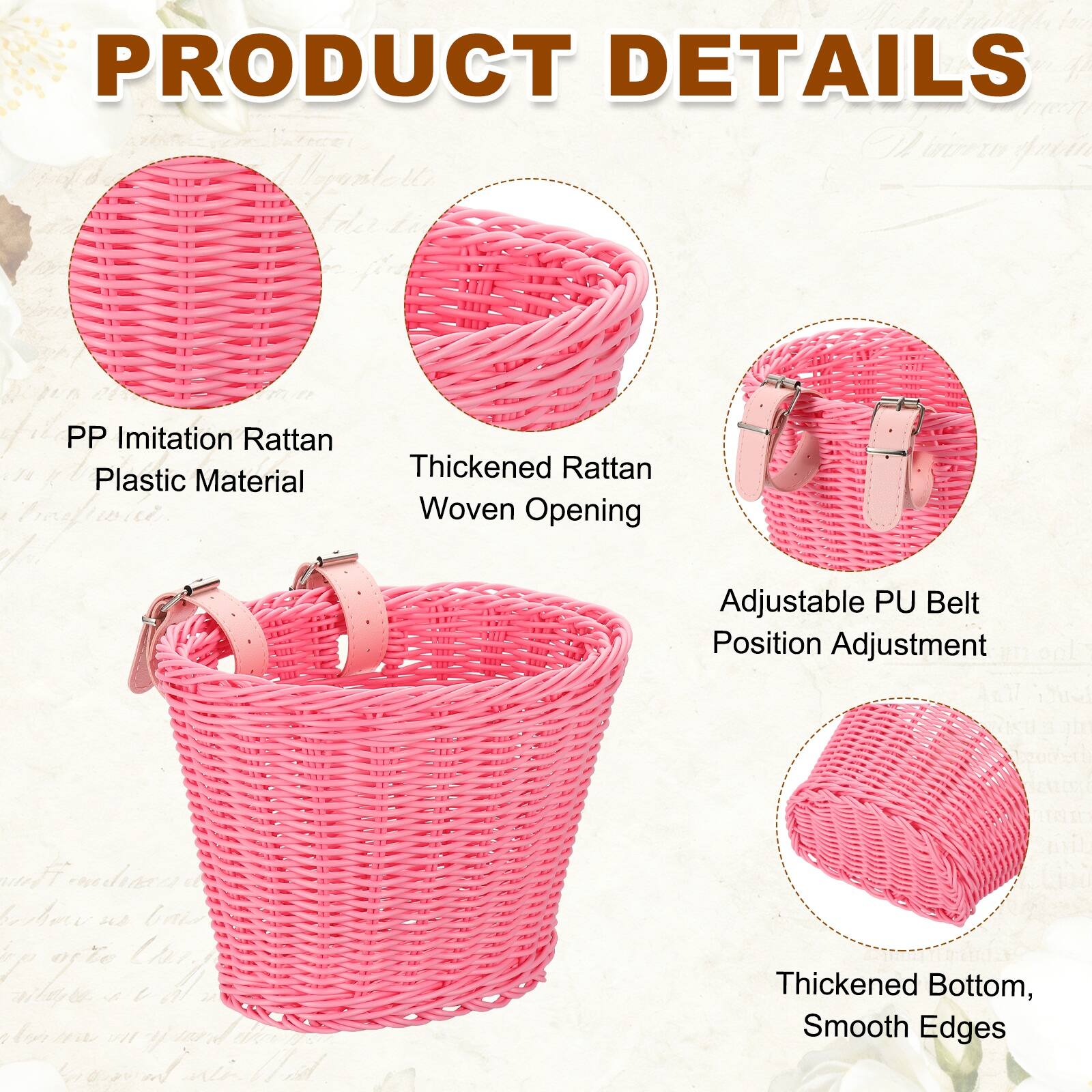PRODUCT DETAILS

- PP Imitation Rattan Plastic Material
- Thickened Rattan Woven Opening
- Adjustable PU Belt Position Adjustment
- Thickened Bottom, Smooth Edges