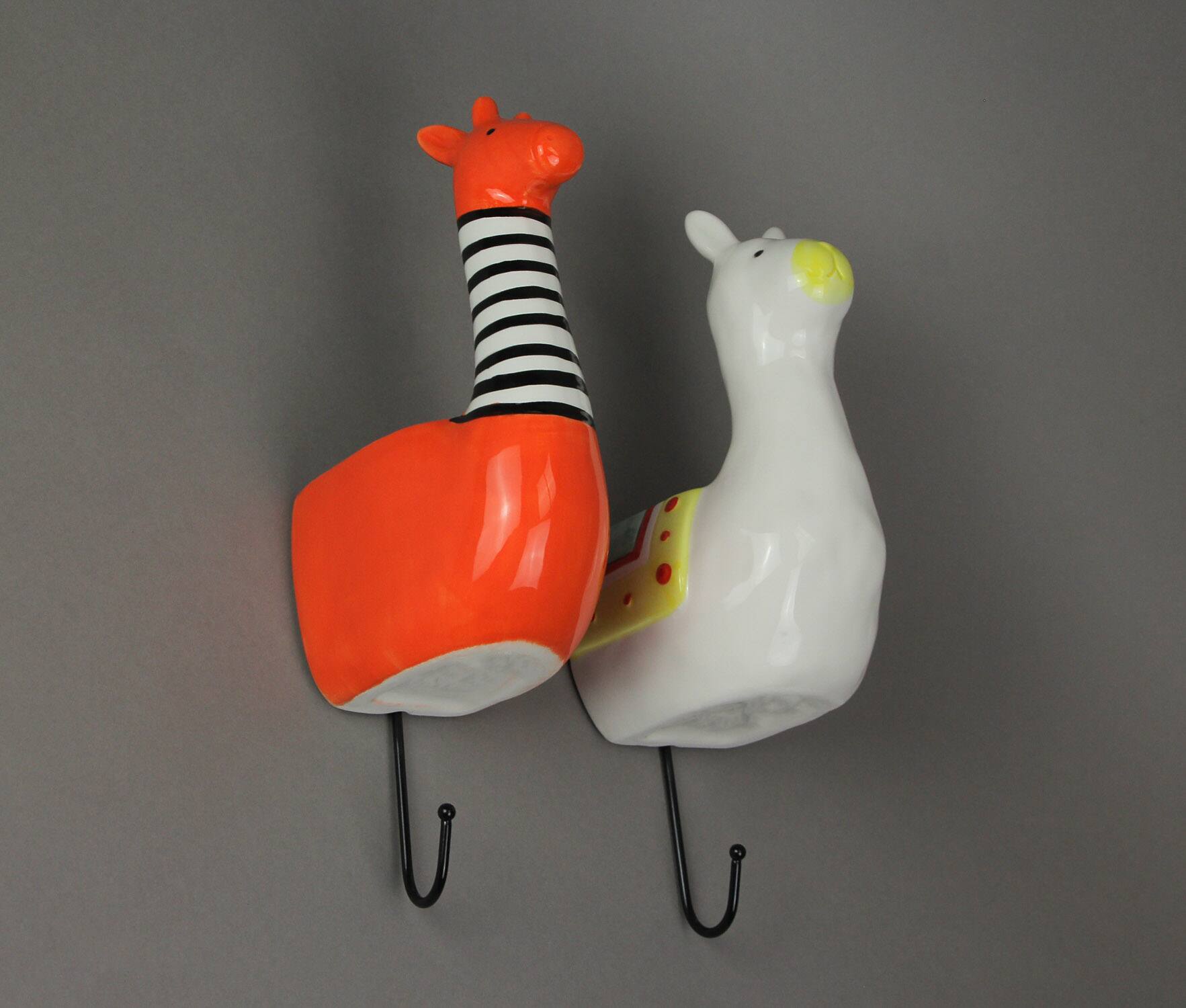 Alt View 2. Transpac - Set of 2 Llama & Giraffe Ceramic Wall Hanging Succulent Planters Decorative Pots - Multicolored.