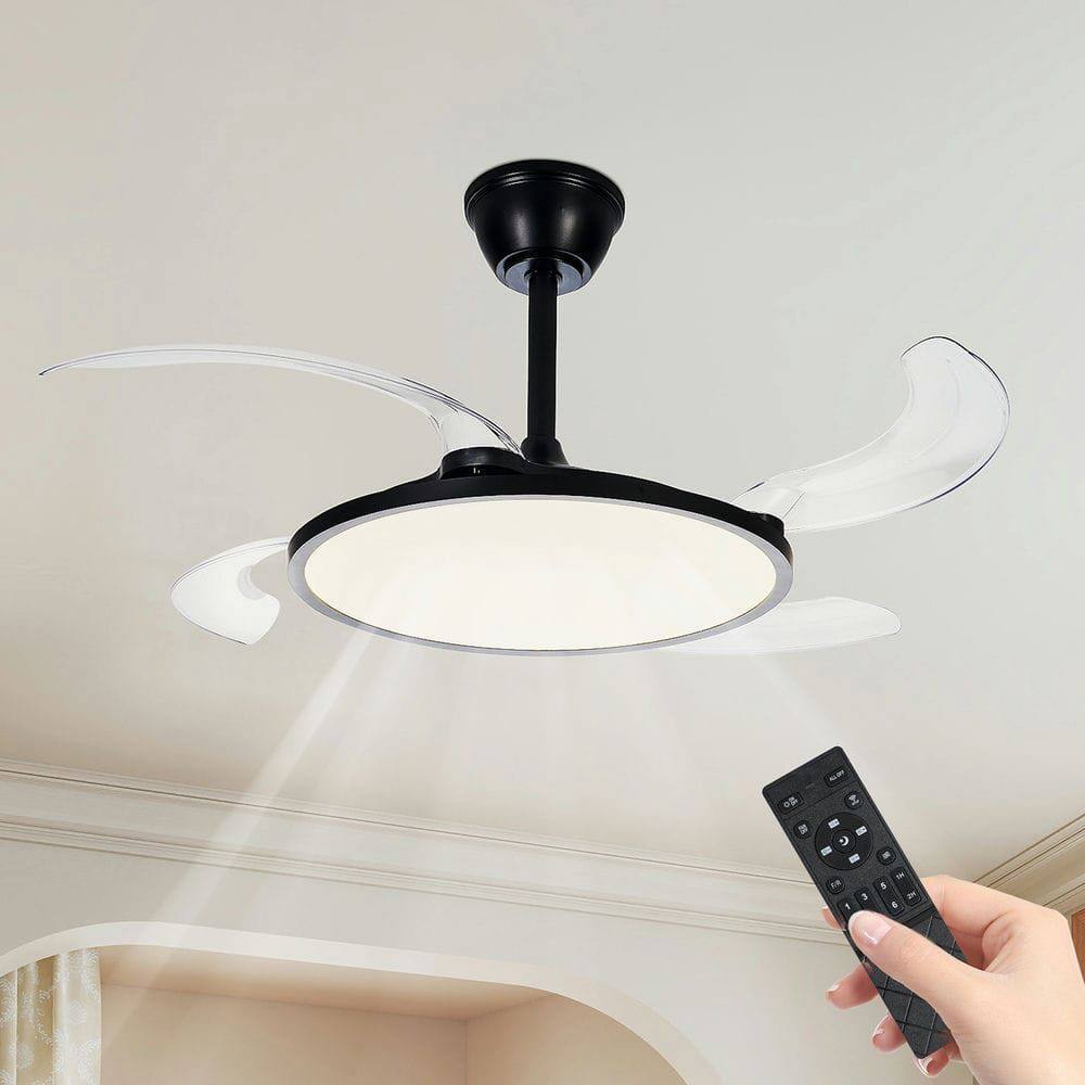Alt View 5. Kadyn - 42 Inch Retractable Ceiling Fan,Low Profile Ceiling Fan with Light and Remote,Modern White Fan, Black - Black.