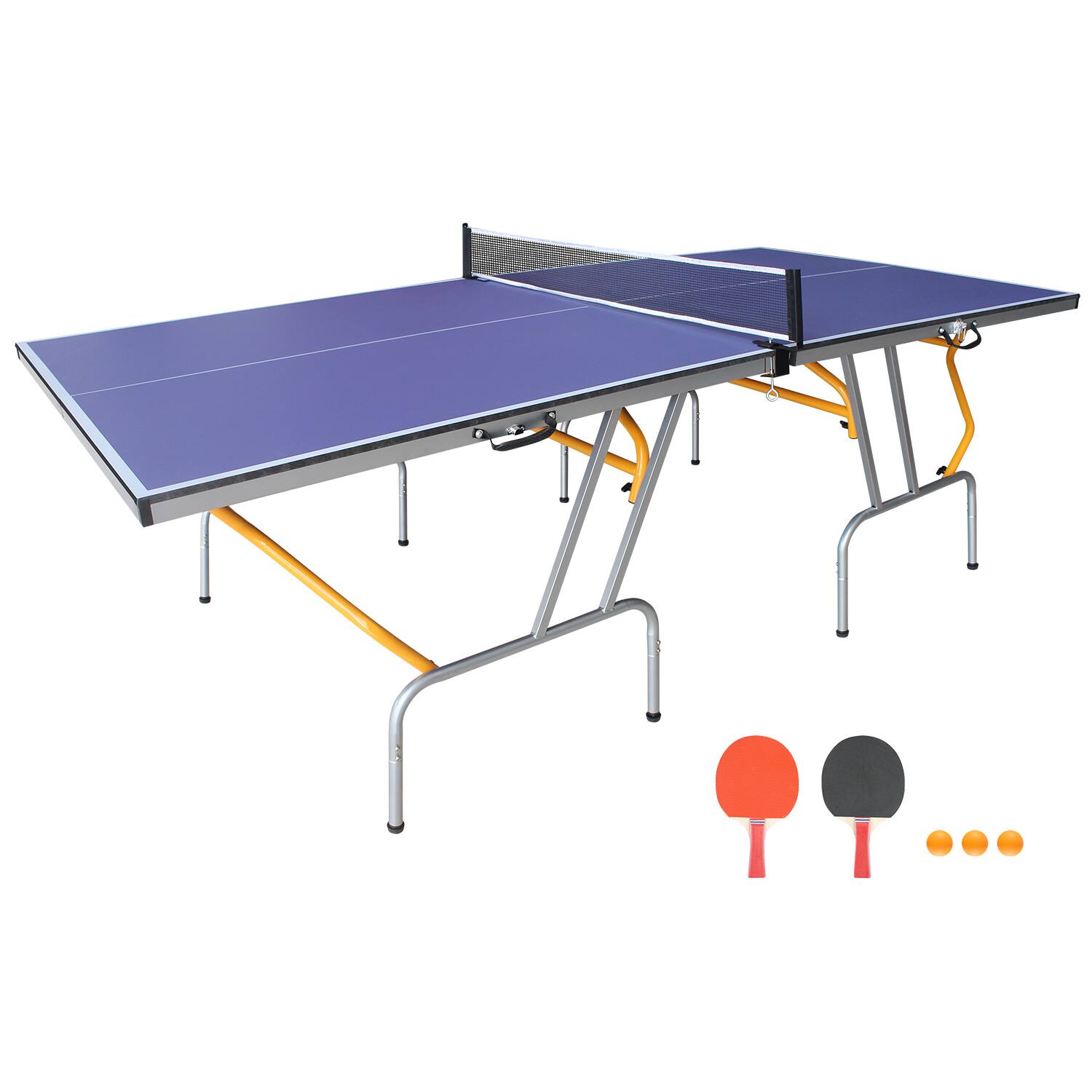 Front. APRILSOUL - Mid Size Table Tennis Table Foldable Portable Ping Pong Table Set Indoor Games Net Paddles Balls - Blue.